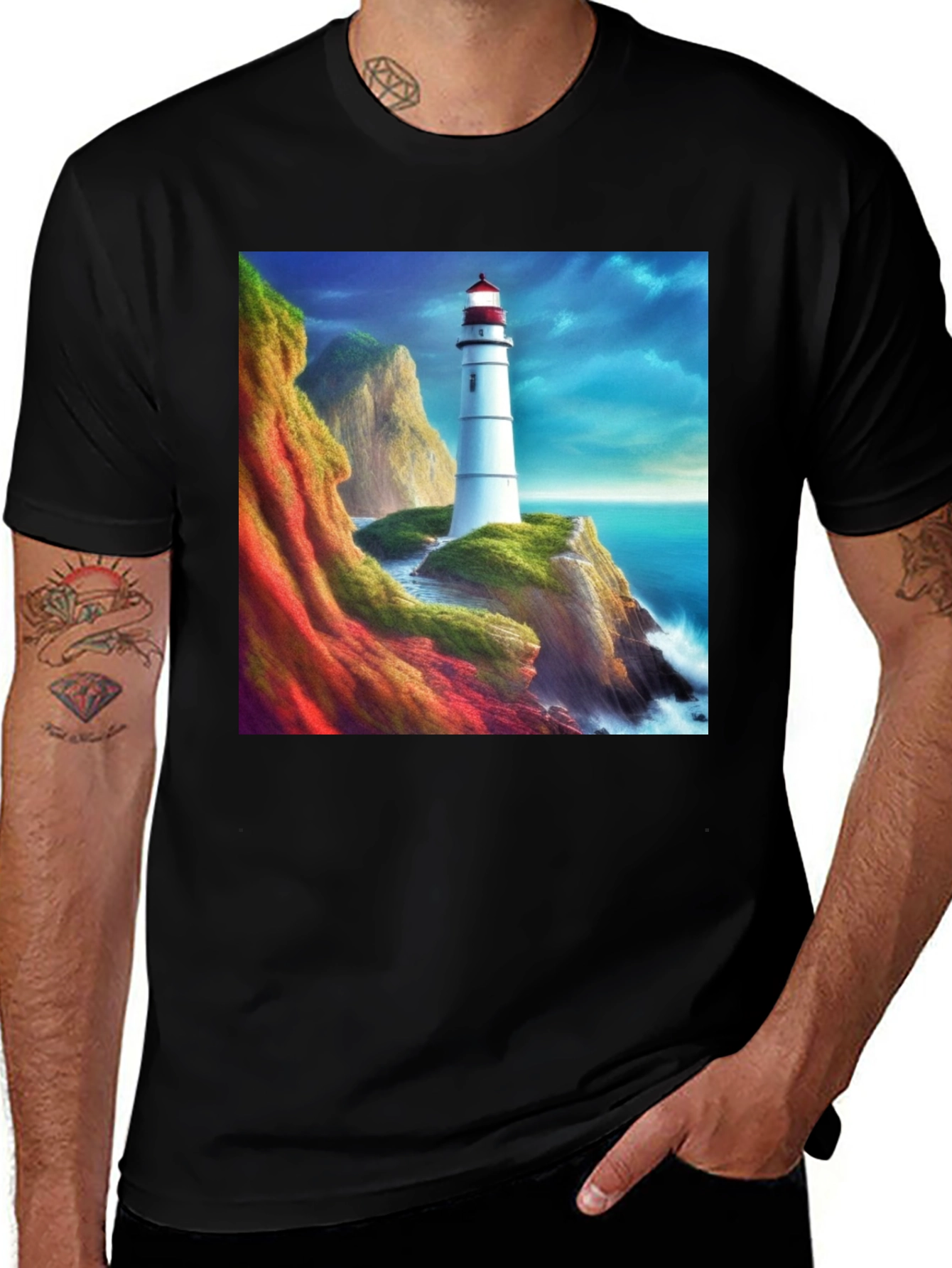 Variant 27 of Lighthouse Scene Graphic Tee - Coastal Design T-Shirt