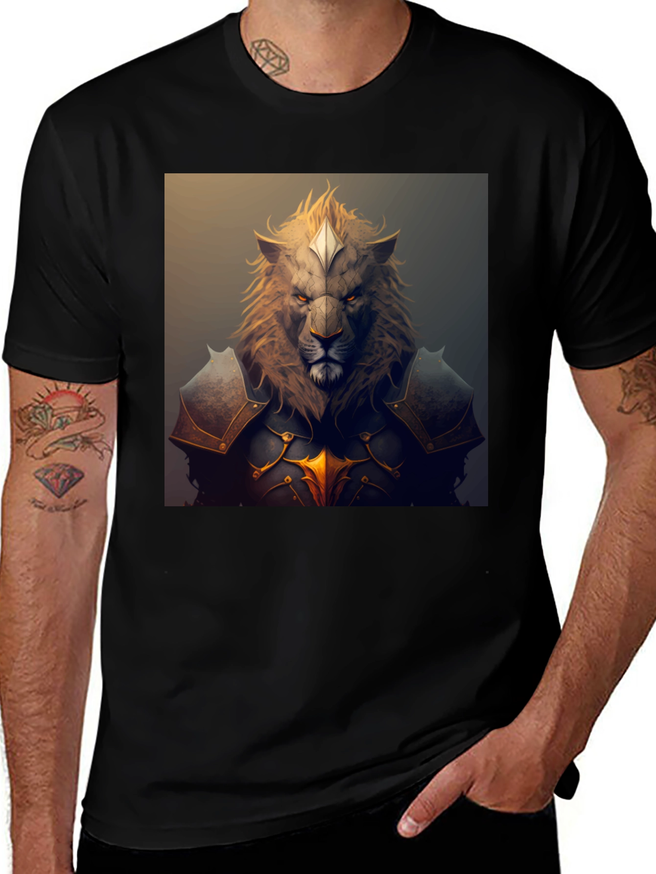 Variant 14 of Lion Knight Graphic Tee - Black Casual T-Shirt