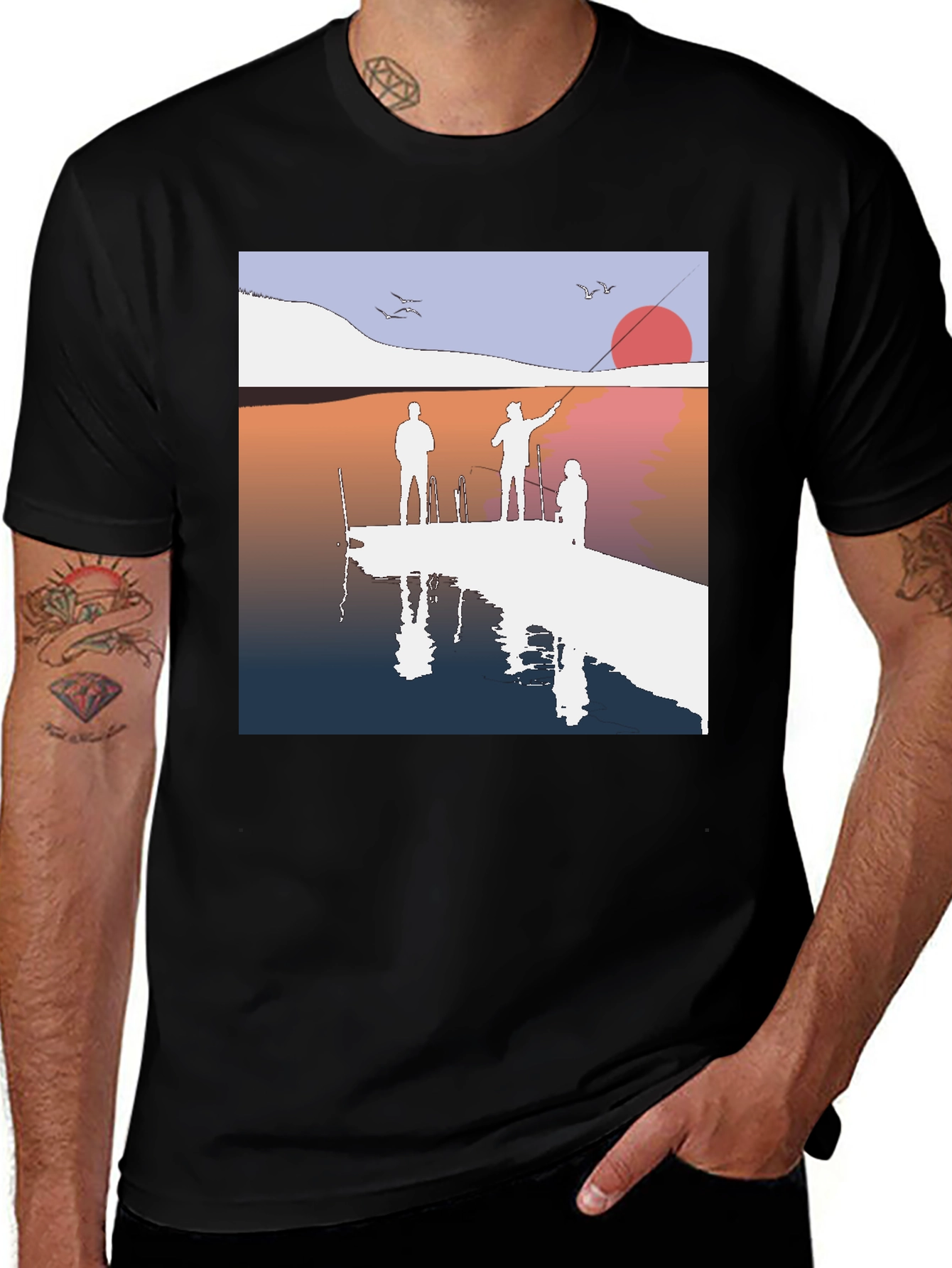 Variant 25 of Fishing Silhouette Graphic Tee - Black