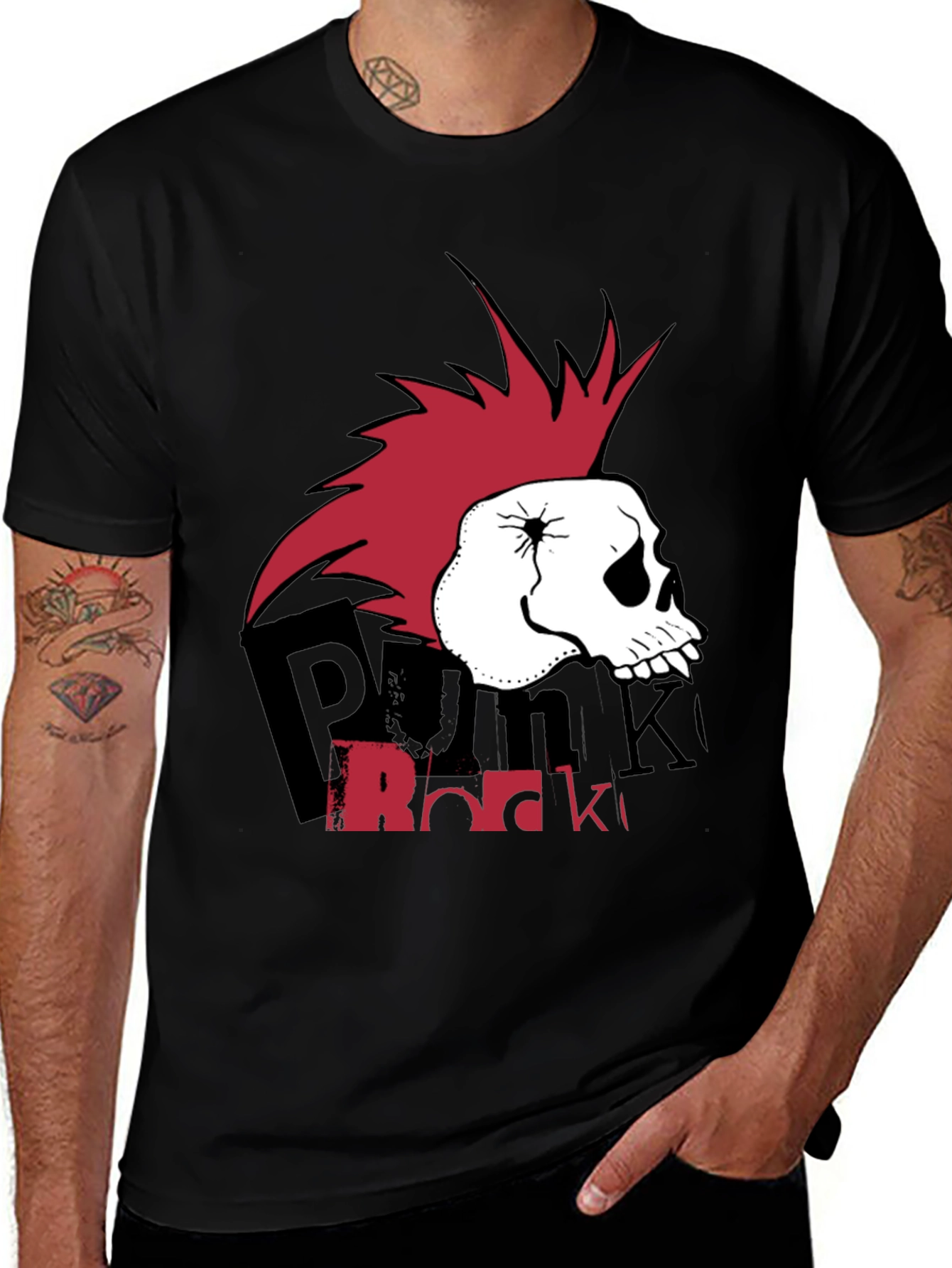 Variant 9 of Punk Rock Skull Graphic Tee - Black Cotton T-Shirt