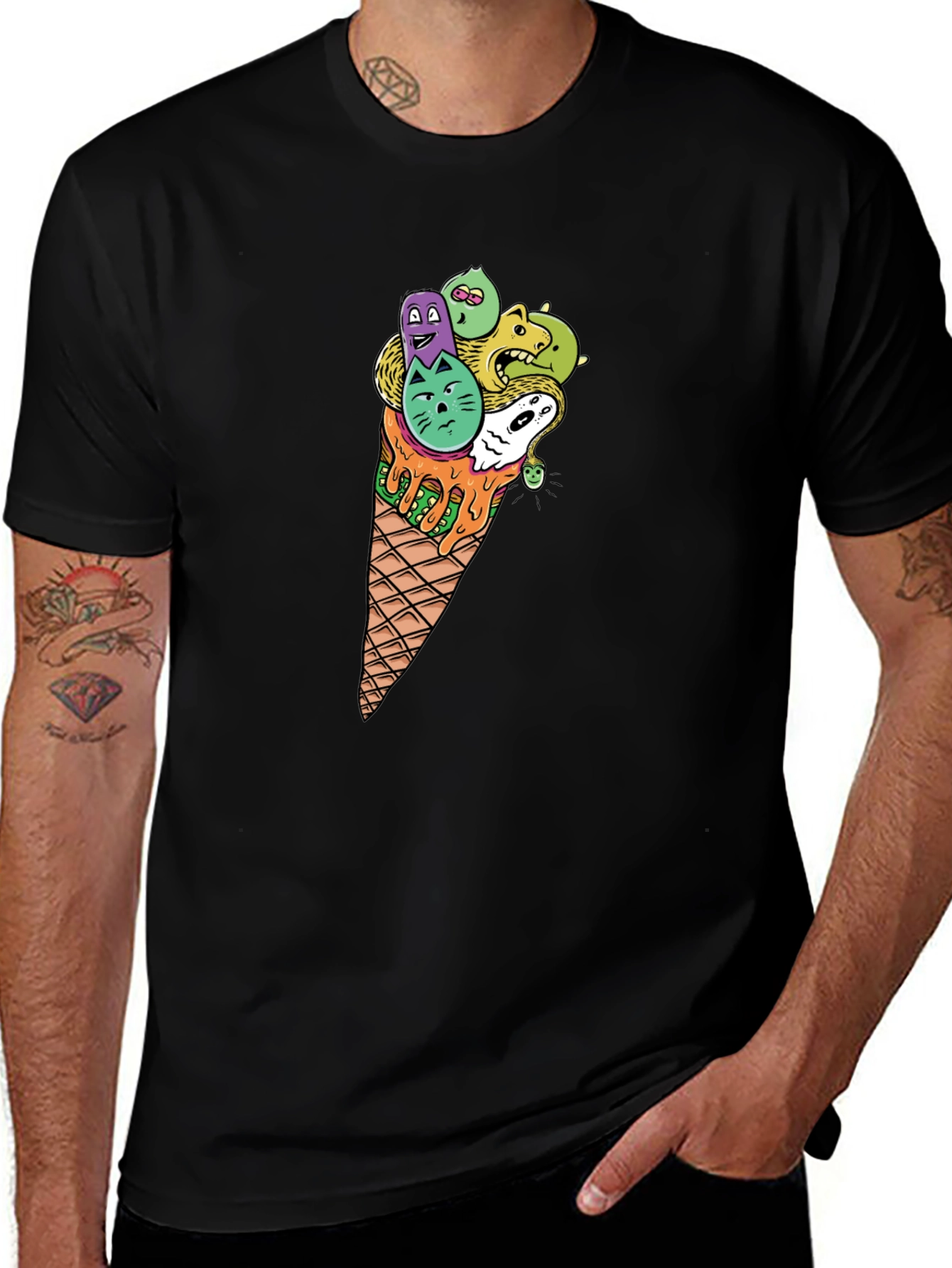 Variant 24 of Funky Ice Cream Cone Graphic Tee - Black