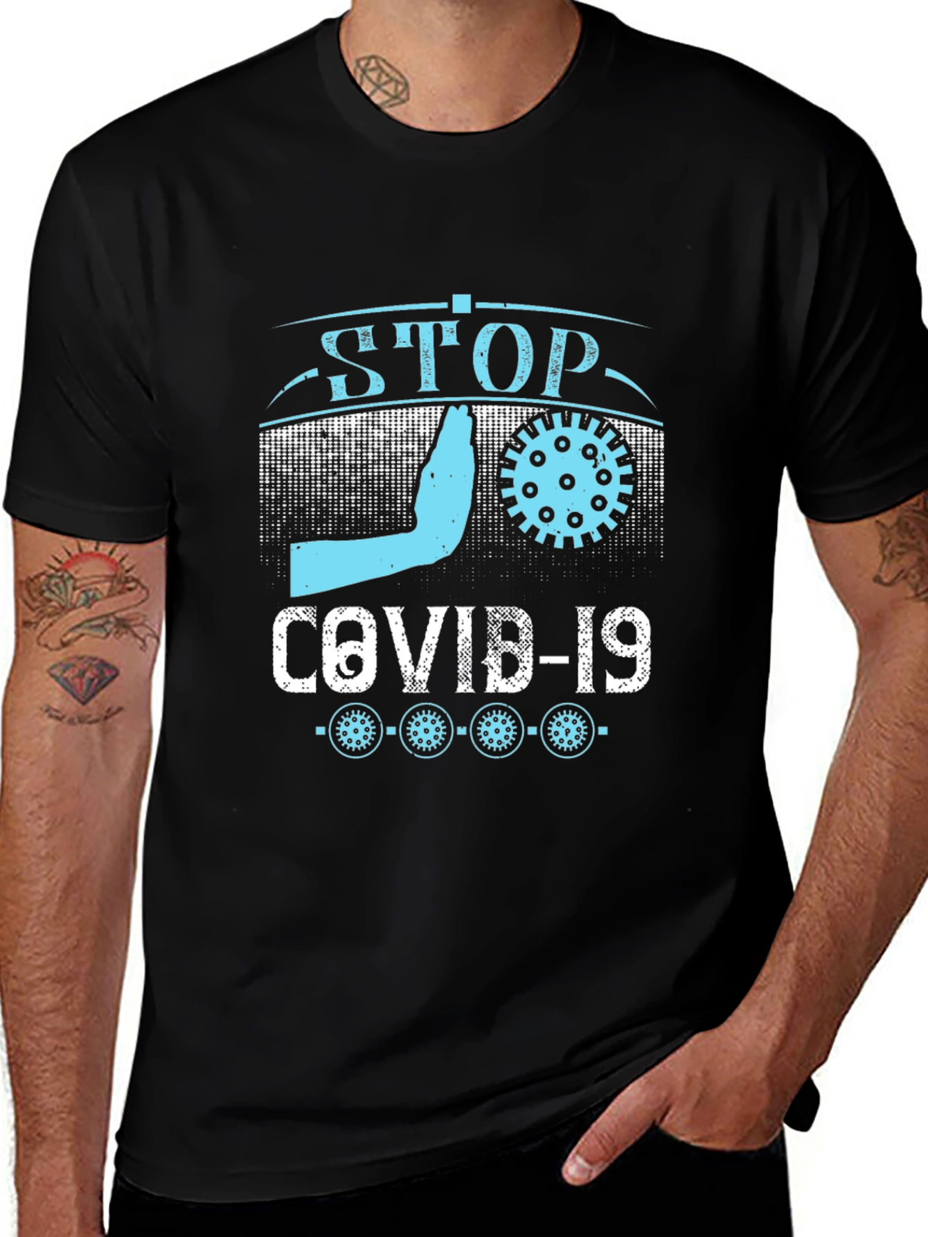 Variant 18 of Stop COVID-19 Graphic Tee - Black Casual T-Shirt