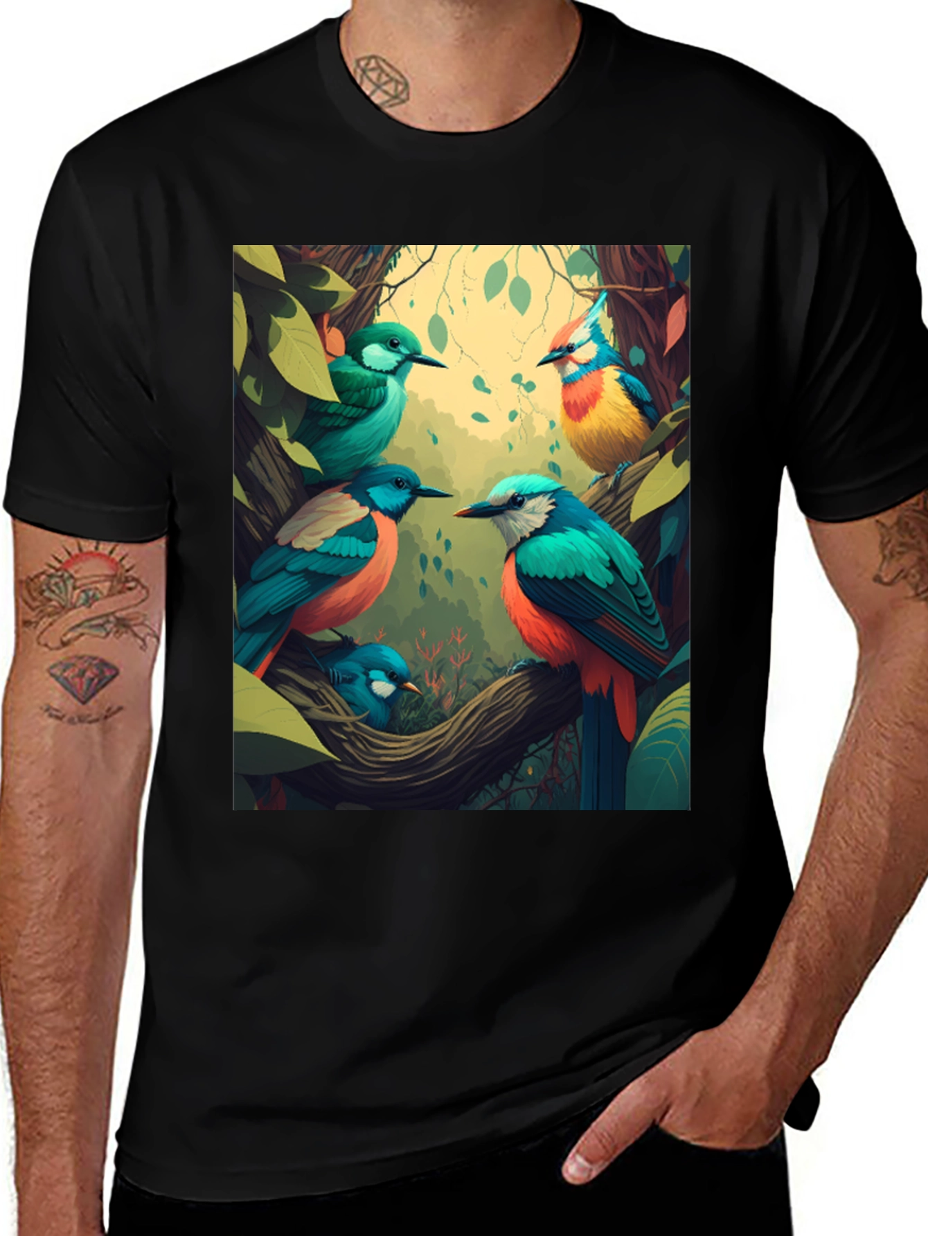 Variant 15 of Vibrant Bird Print Tee - Nature Inspired Style