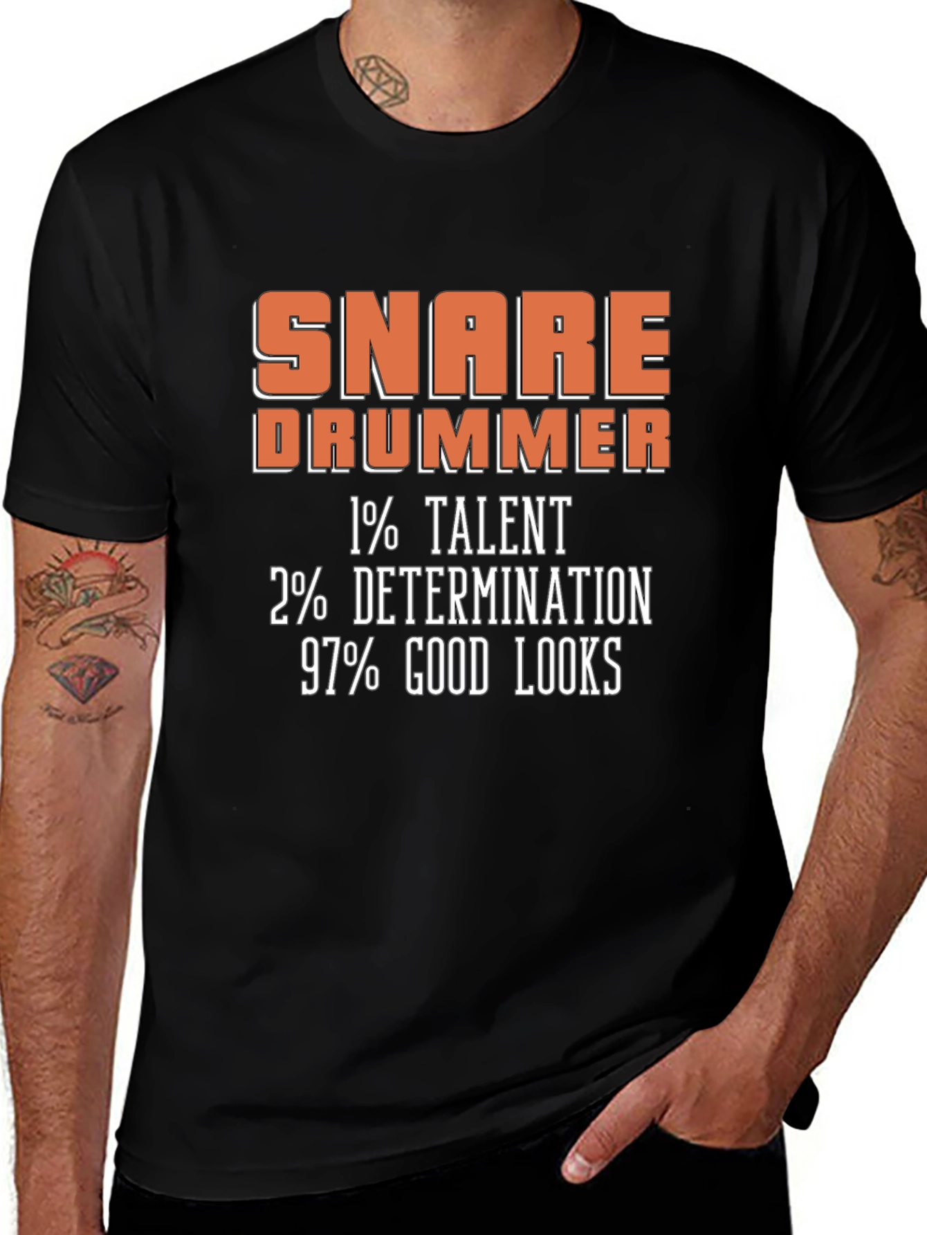 Variant 15 of Snare Drummer Graphic Tee: Talent, Determination, Looks