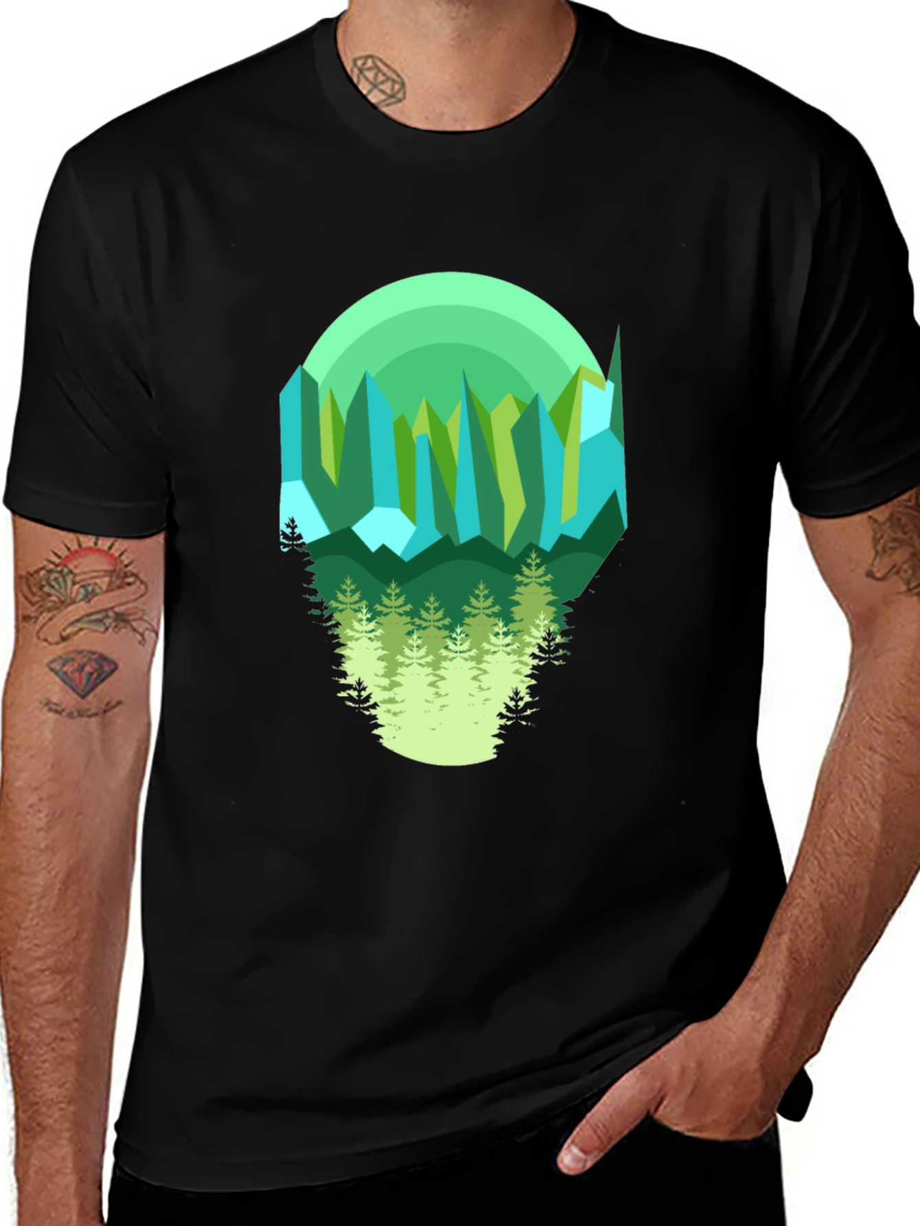 Variant 5 of Geometric Mountain & Forest Graphic Tee