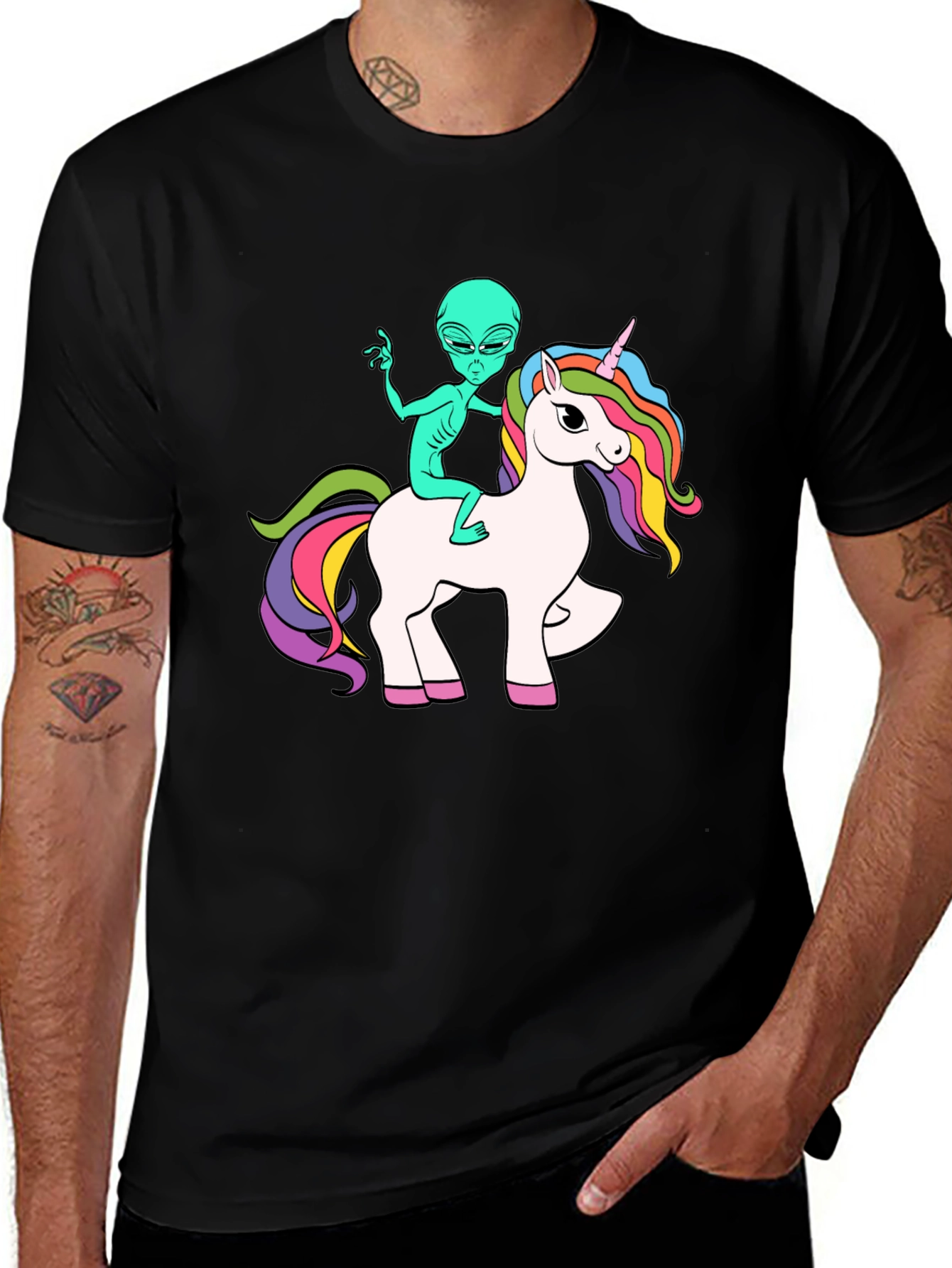 Variant 13 of Alien Riding Unicorn Graphic T-Shirt