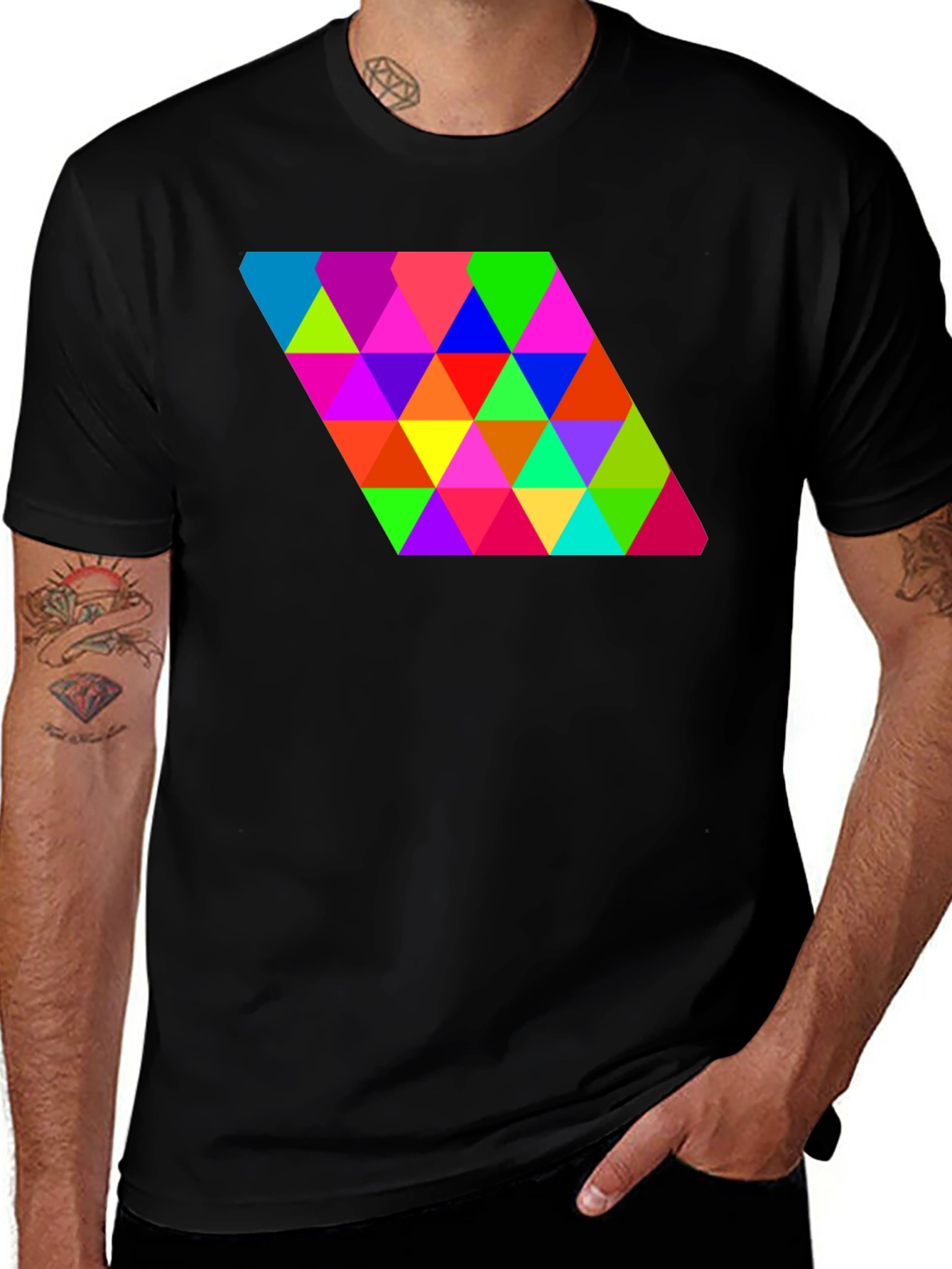 Variant 29 of Geometric Triangle Pattern Black Tee