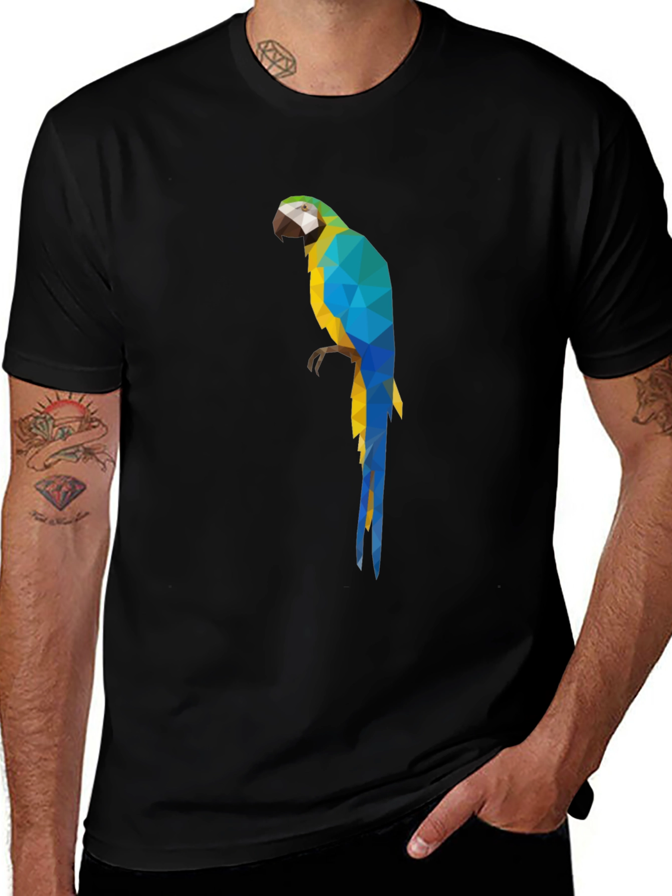 Variant 21 of Geometric Parrot Graphic Tee - Stylish Bird Design