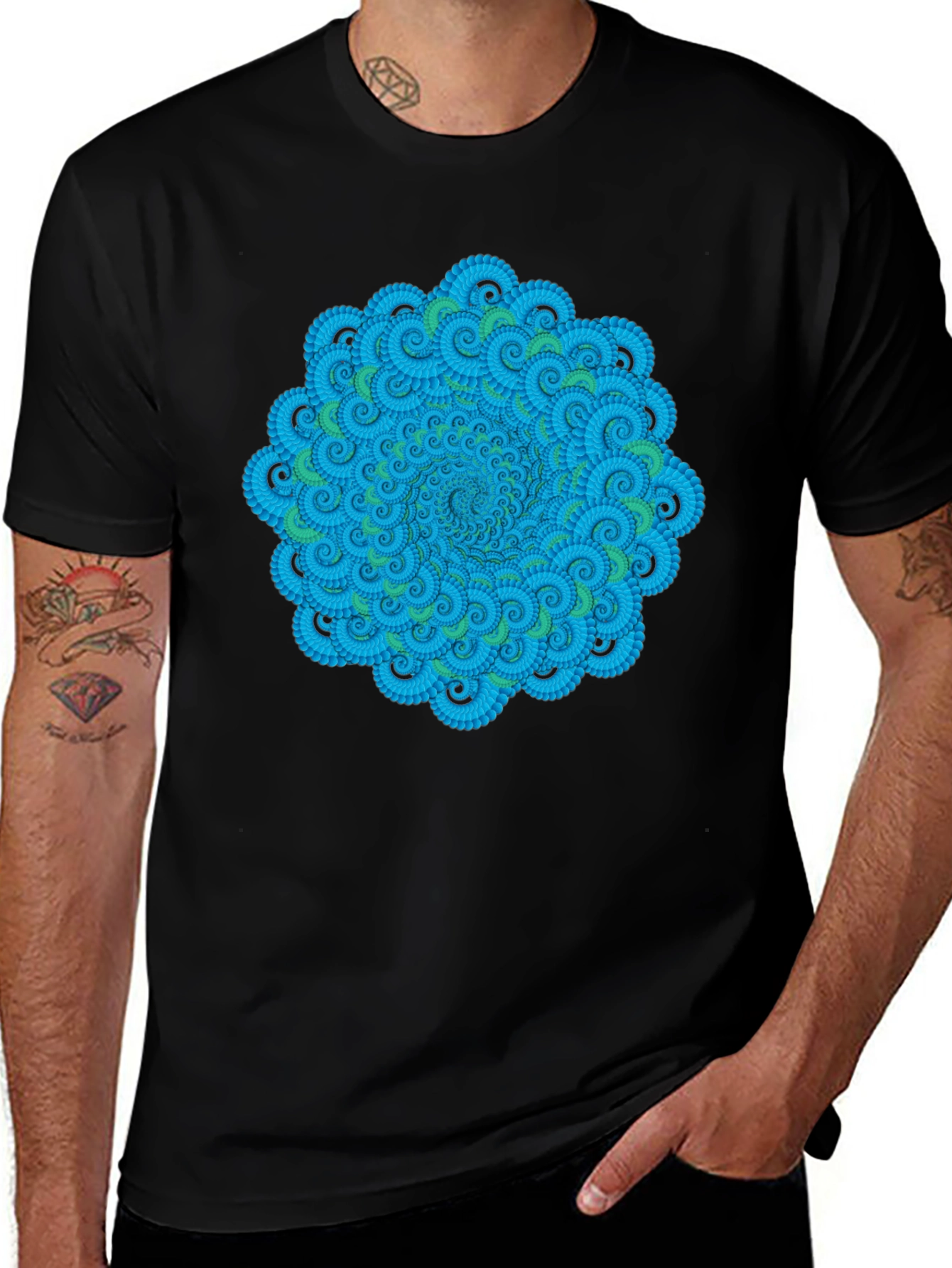 Variant 28 of Blue Mandala Graphic T-Shirt - Stylish Round Design