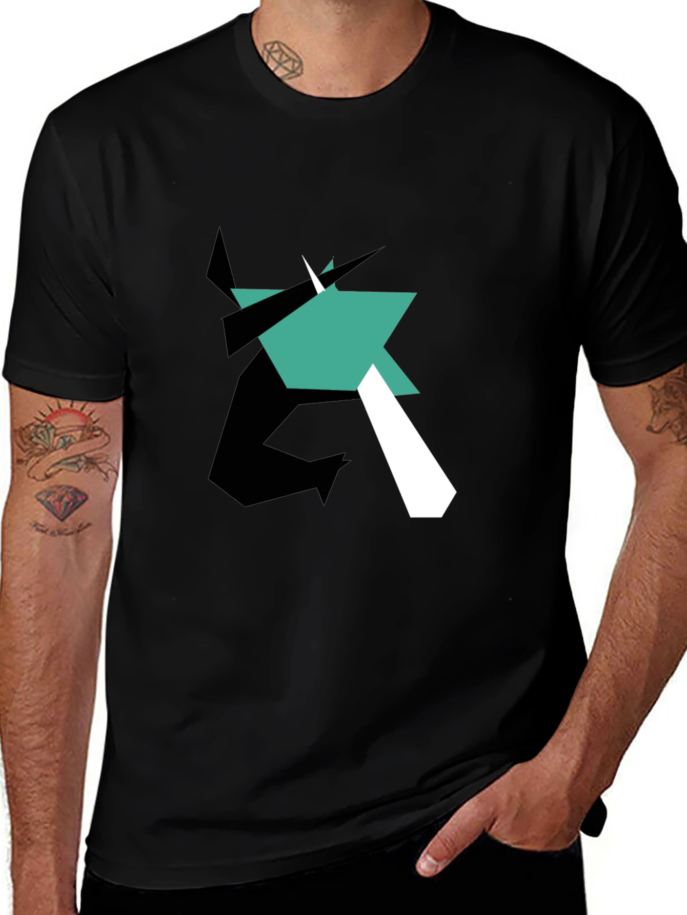 Variant 13 of Abstract Geometric Graphic Tee - Men's Black T-Shirt