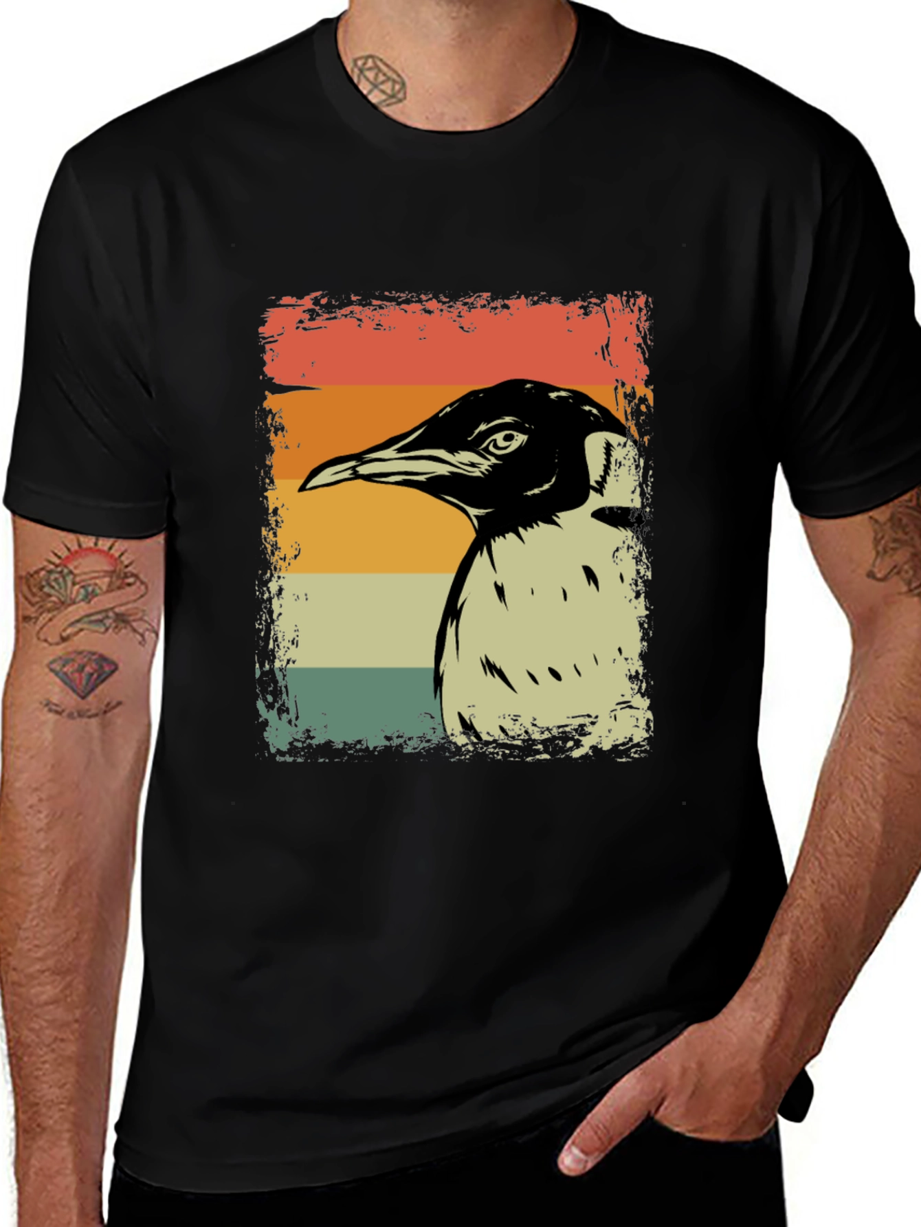 Variant 22 of Retro Penguin Graphic Tee - Vintage Style Black T-Shirt