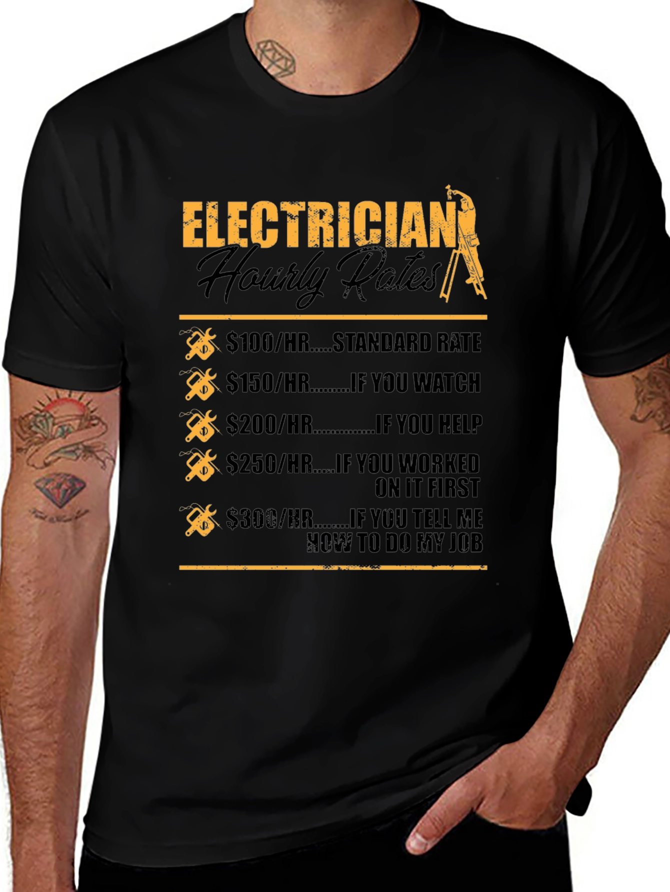 Variant 8 of Electrician Hourly Rates Black T-Shirt