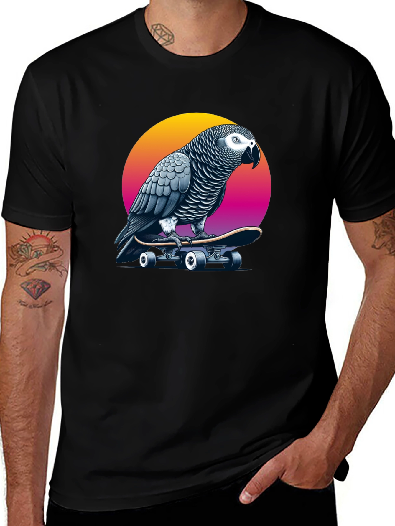 Variant 19 of Parrot Skateboard T-Shirt - Unique Graphic Tee