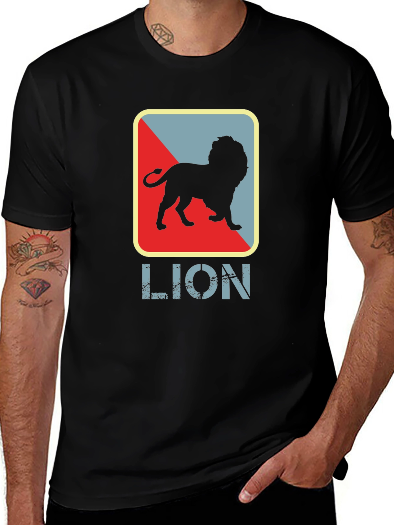 Variant 19 of Lion Graphic Print Men's Black T-Shirt