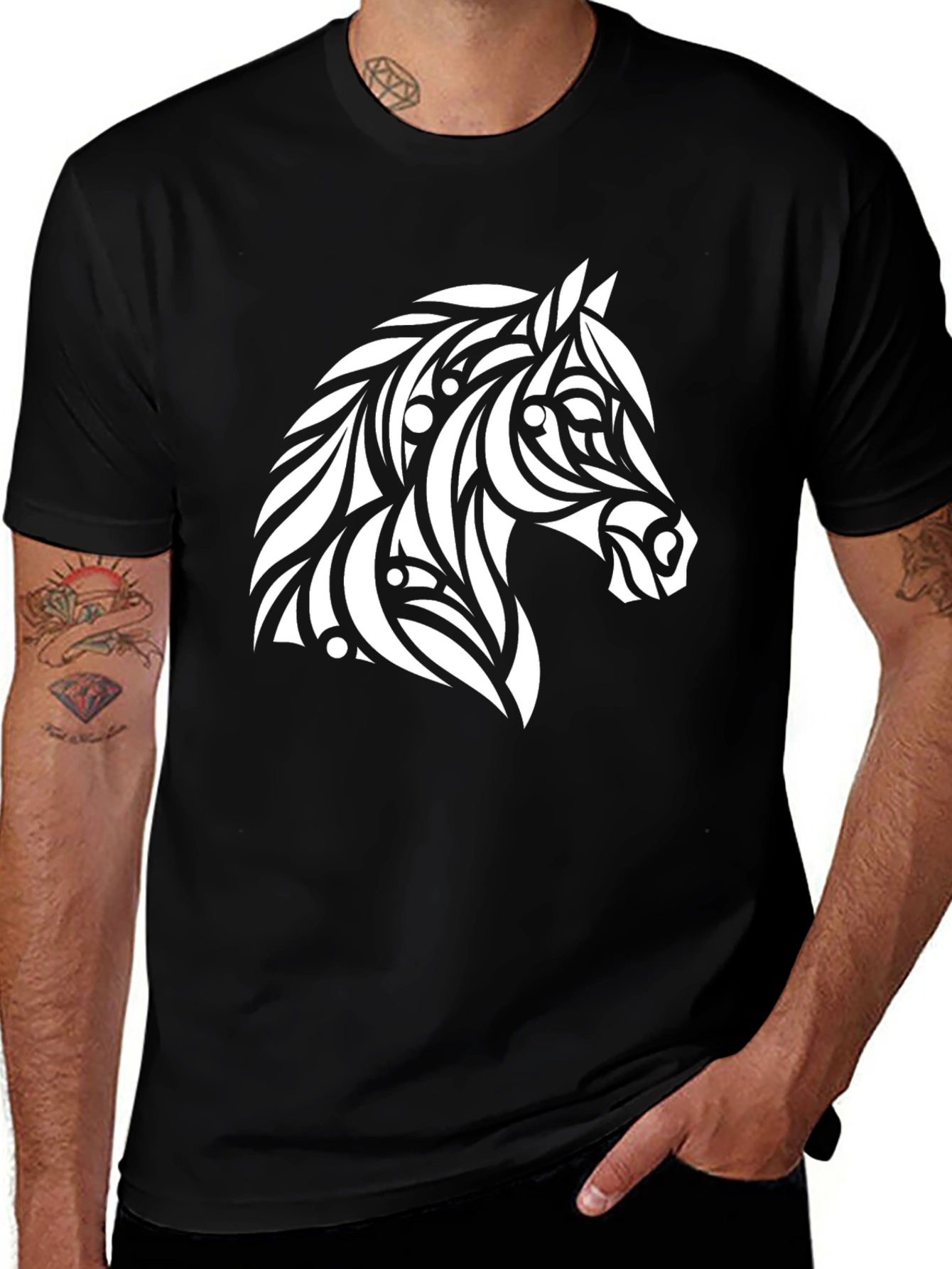 Variant 21 of Tribal Horse Graphic Tee - Stylish Men's Black T-Shirt