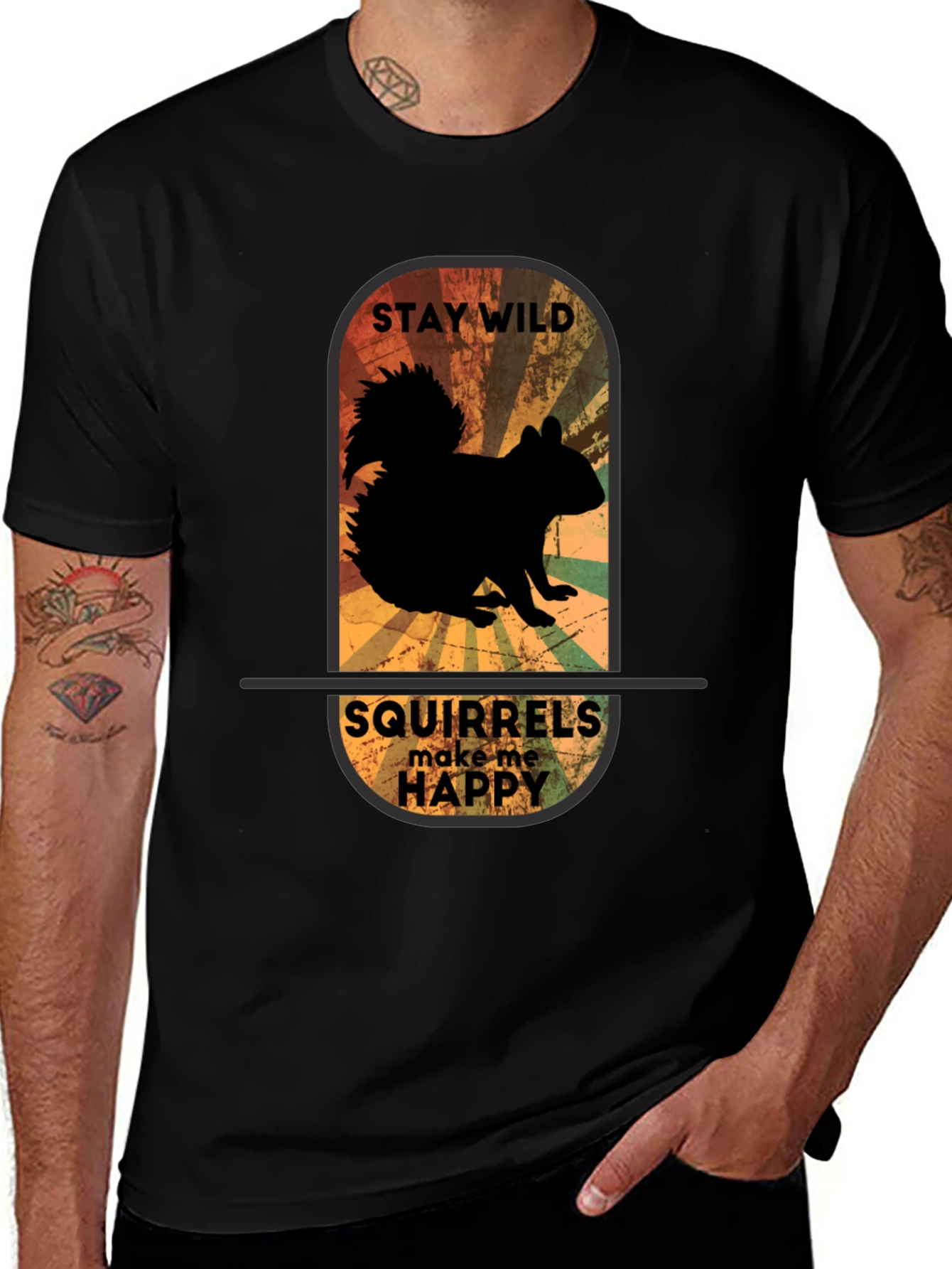 Stay Wild Squirrels Make Me Happy Black T-Shirt