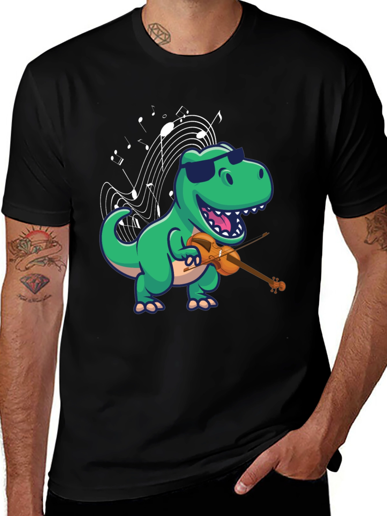 Variant 8 of Dinosaur Violinist T-Shirt - Cool Dino Playing Music