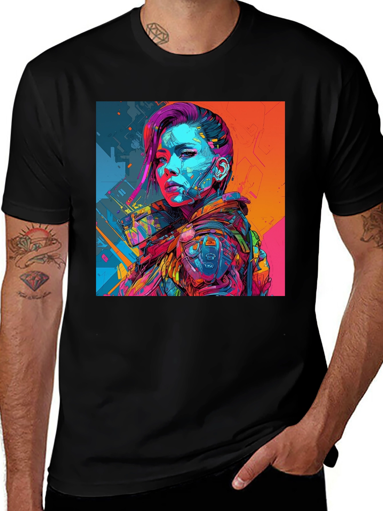 Variant 11 of Cyberpunk Girl Graphic Tee - Vivid Colors
