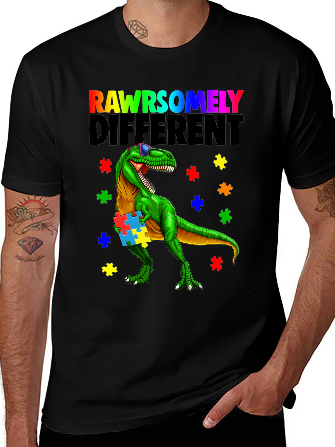 Variant 22 of RAWRsomely Different Dinosaur Autism Awareness T-Shirt
