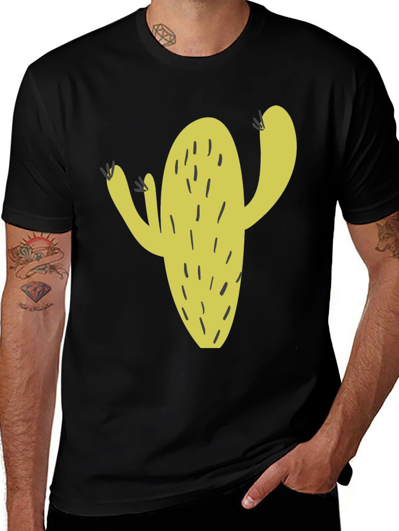 Variant 28 of Cactus Graphic Tee - Black Cotton Casual Wear