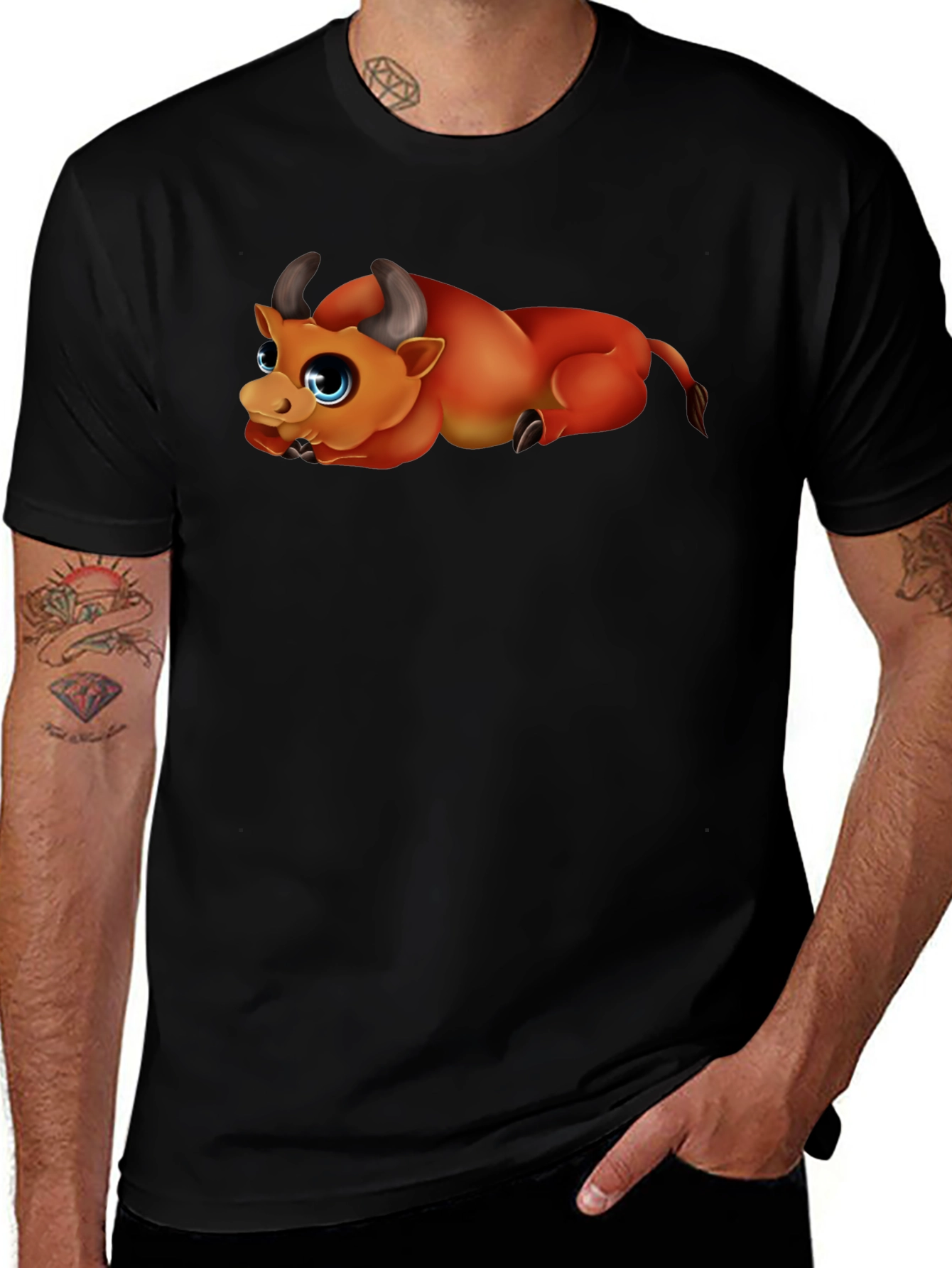 Variant 26 of Cute Bull Graphic Black T-Shirt