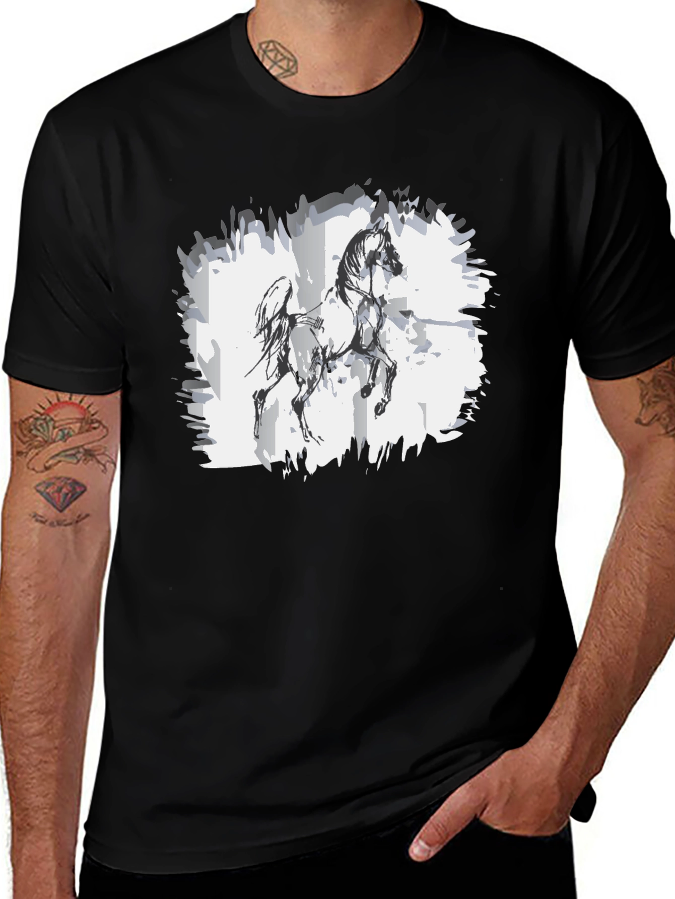 Variant 14 of Black Horse Graphic Tee - Stylish Men's T-Shirt