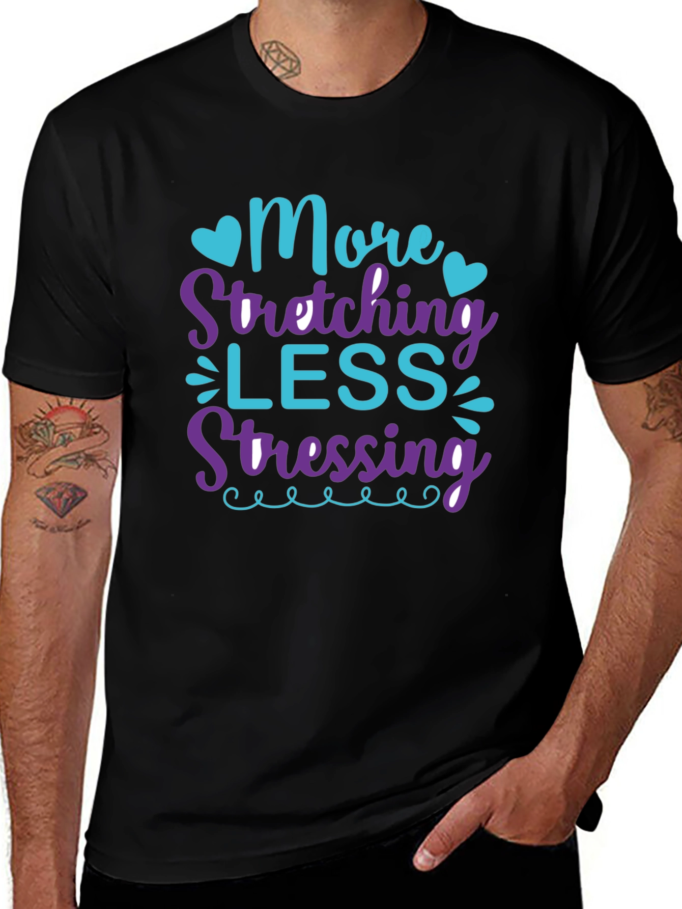 More Stretching Less Stressing Black T-Shirt