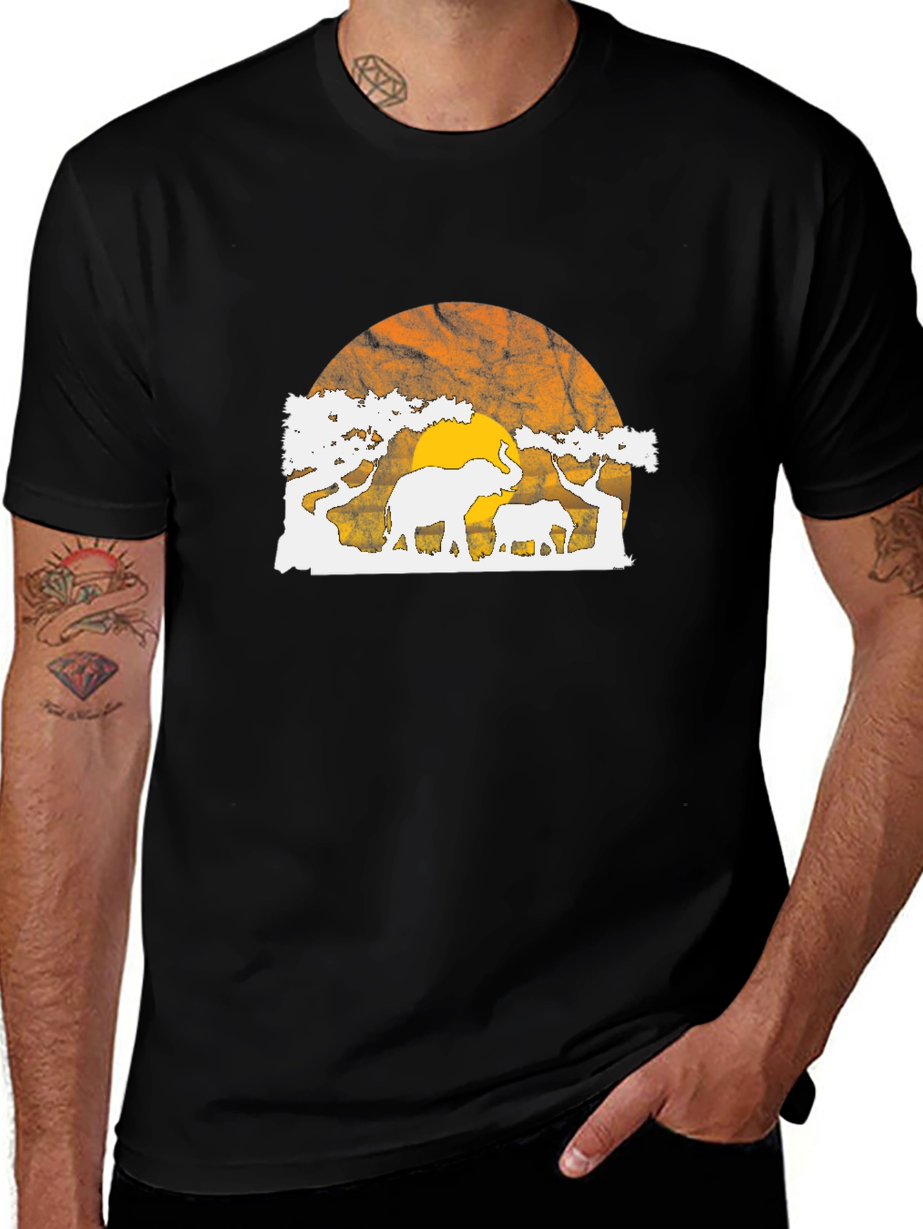 Variant 9 of Elephant Sunset Graphic Tee - Black