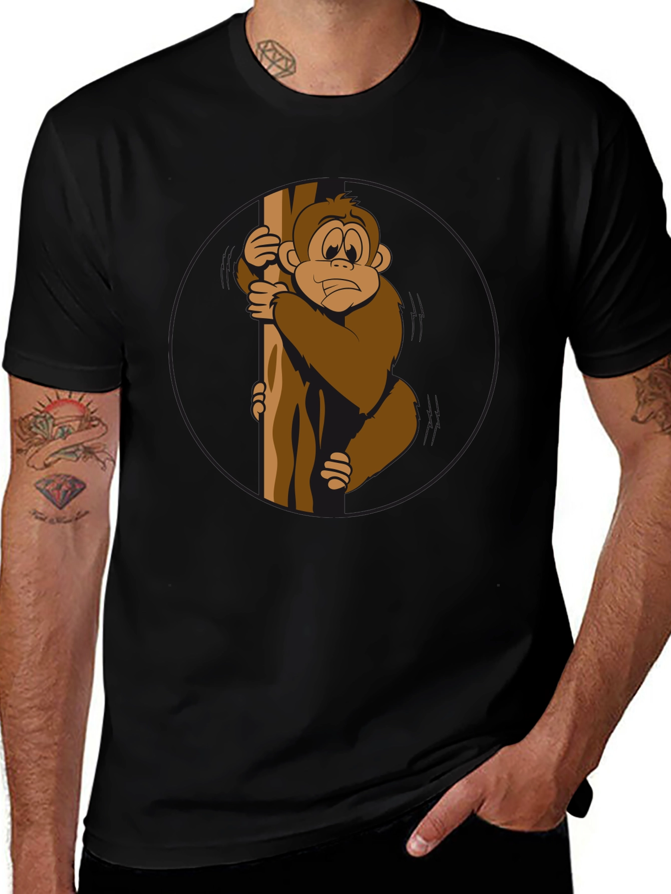 Variant 28 of Funny Monkey Holding Tree Black T-Shirt