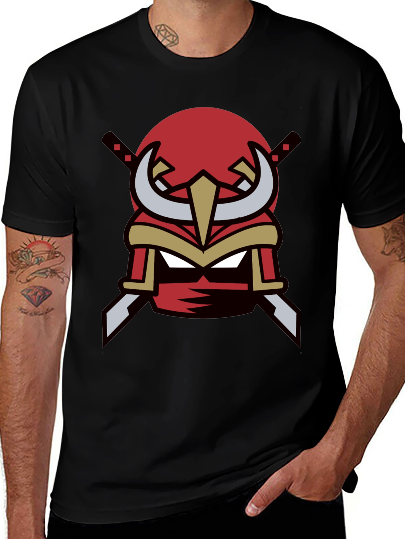 Black Red Ninja Mask Graphic Tee - Cool Samurai Style main image
