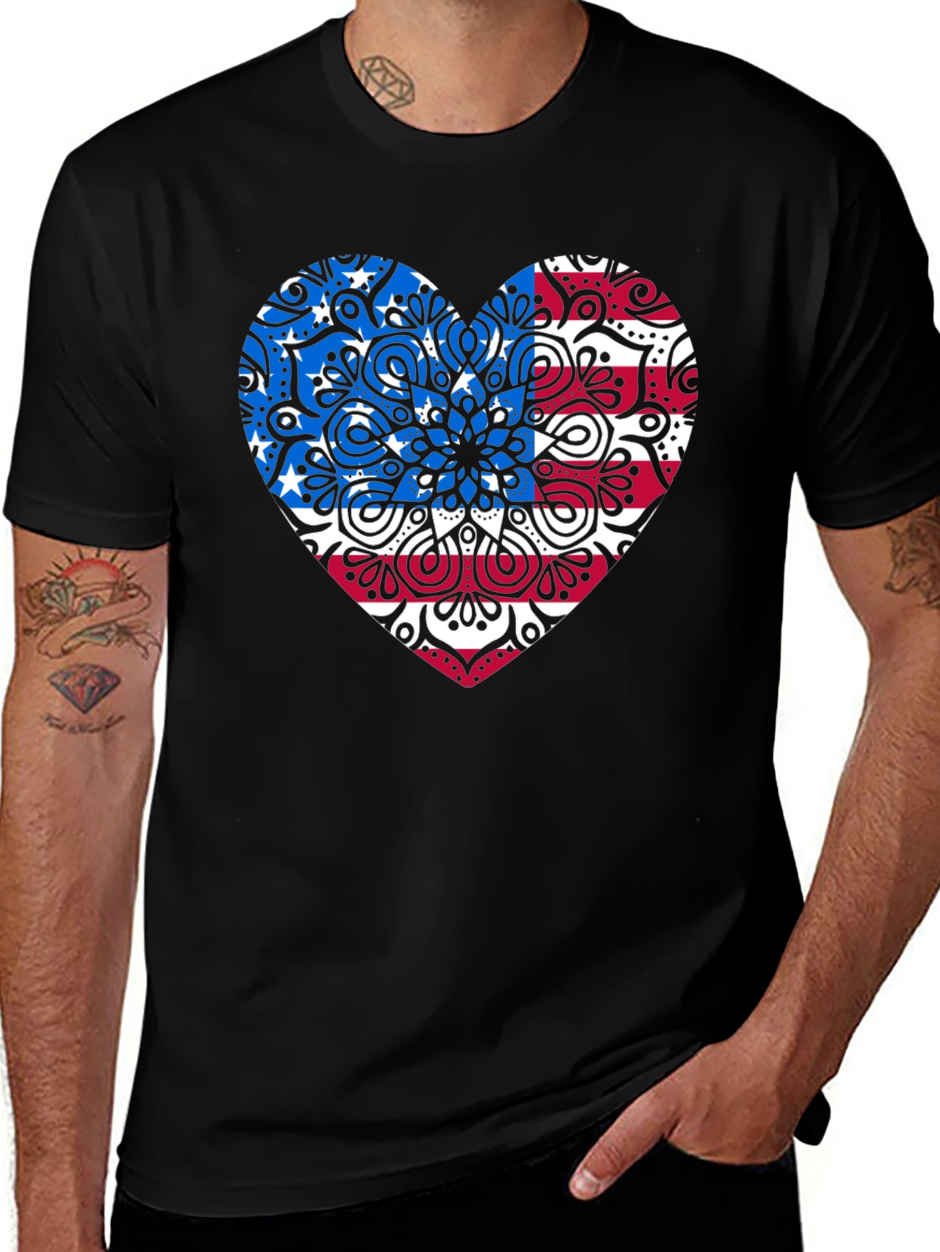 Variant 5 of Patriotic Heart Mandala Graphic Tee - USA Pride Shirt