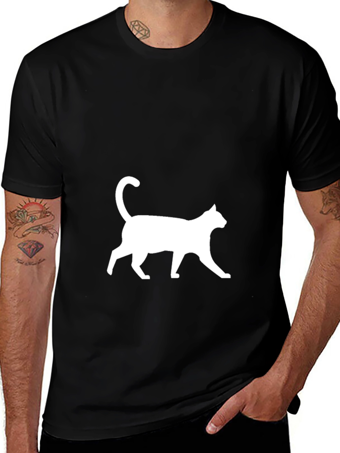 Variant 12 of Black T-Shirt with White Cat Graphic
