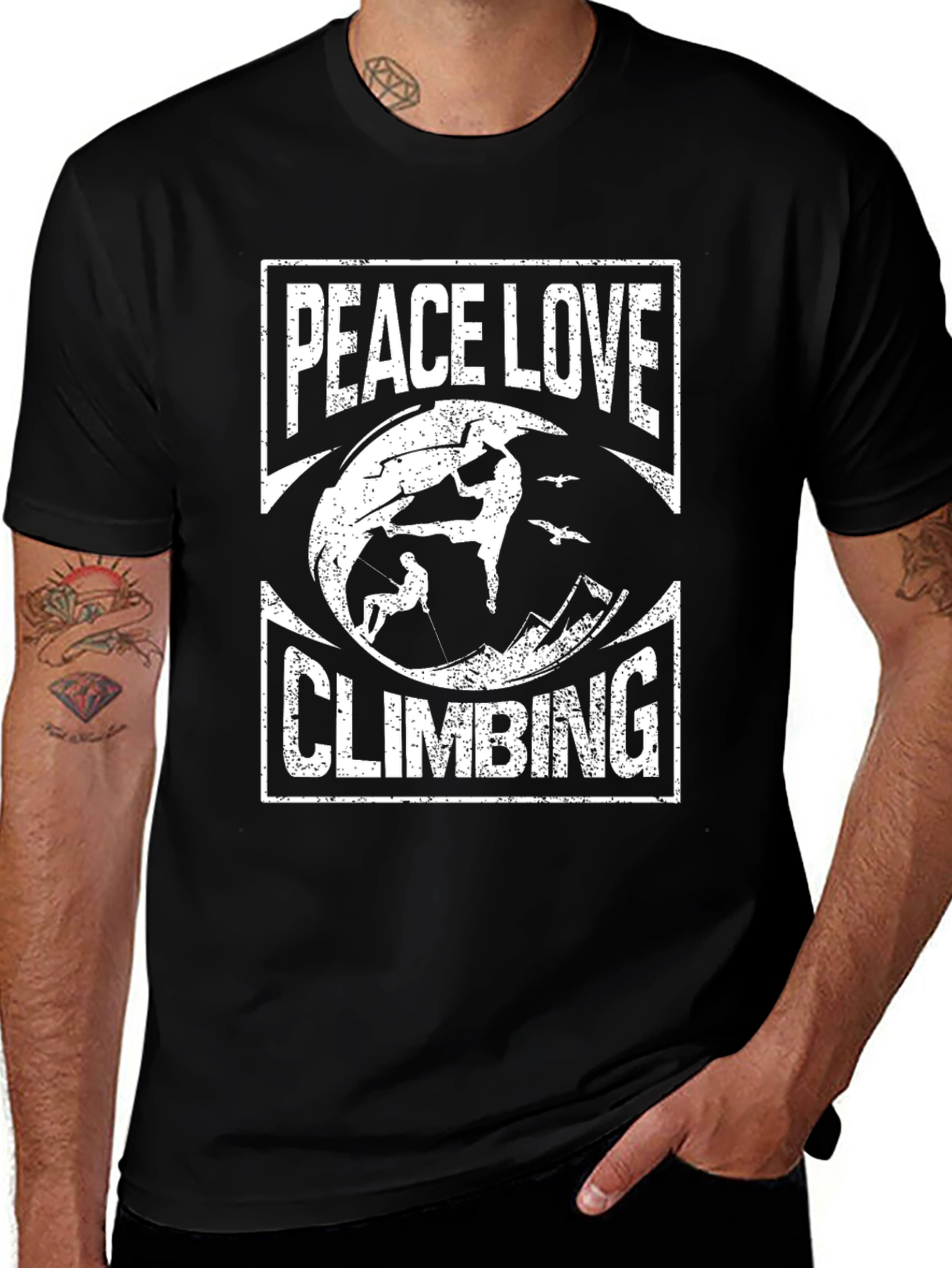 Variant 20 of Peace Love Climbing Graphic Tee - Black