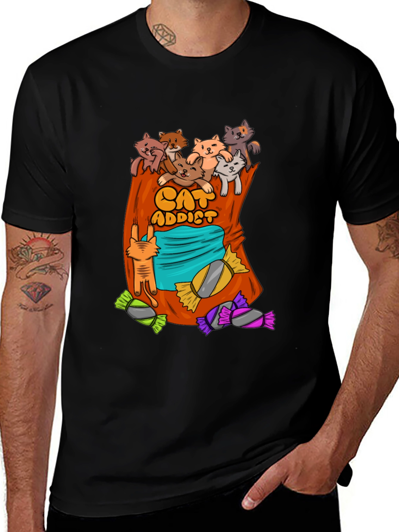 Cat Addict T-Shirt - Cartoon Cats & Candy!