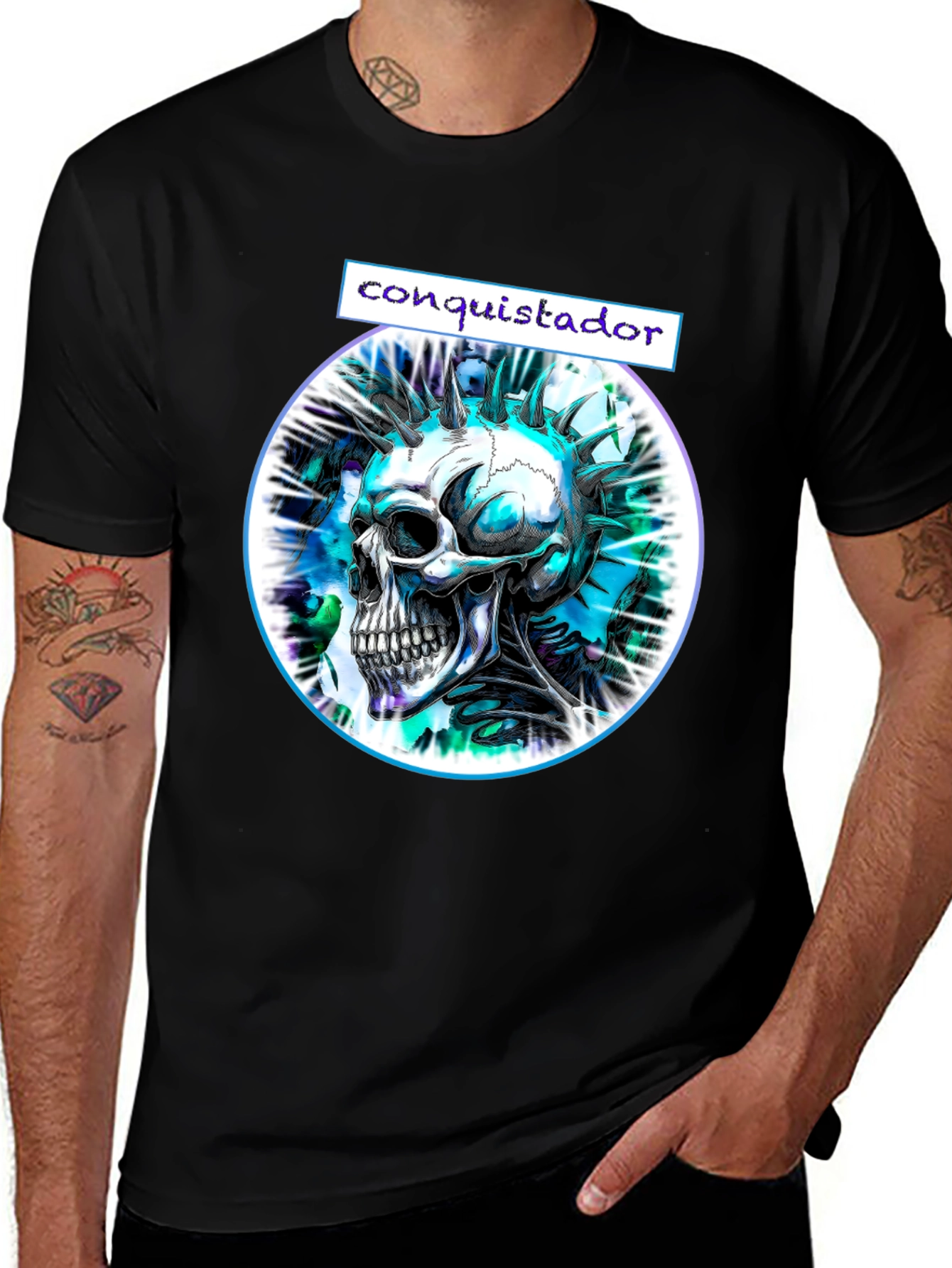 Variant 11 of Conquistador Skull Graphic Tee - Edgy Style