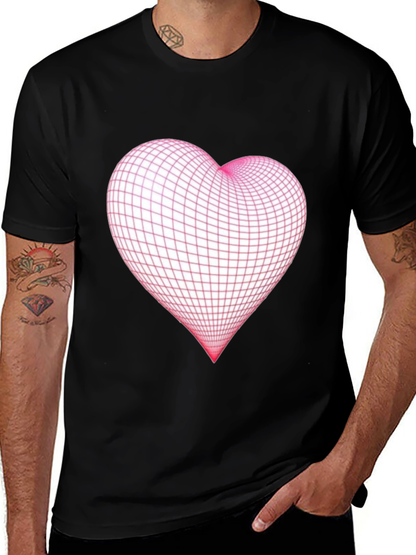 Grid Heart Black T-Shirt