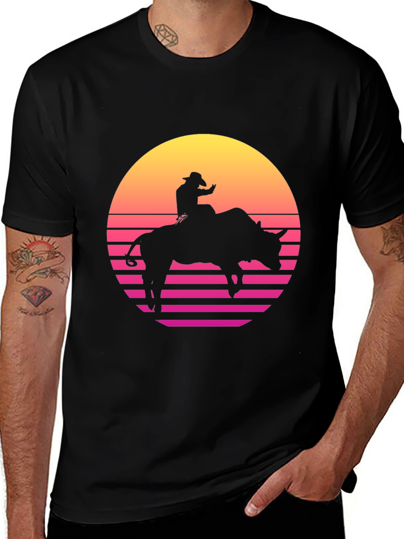 Variant 9 of Retro Rodeo Bull Rider Graphic Tee - Black