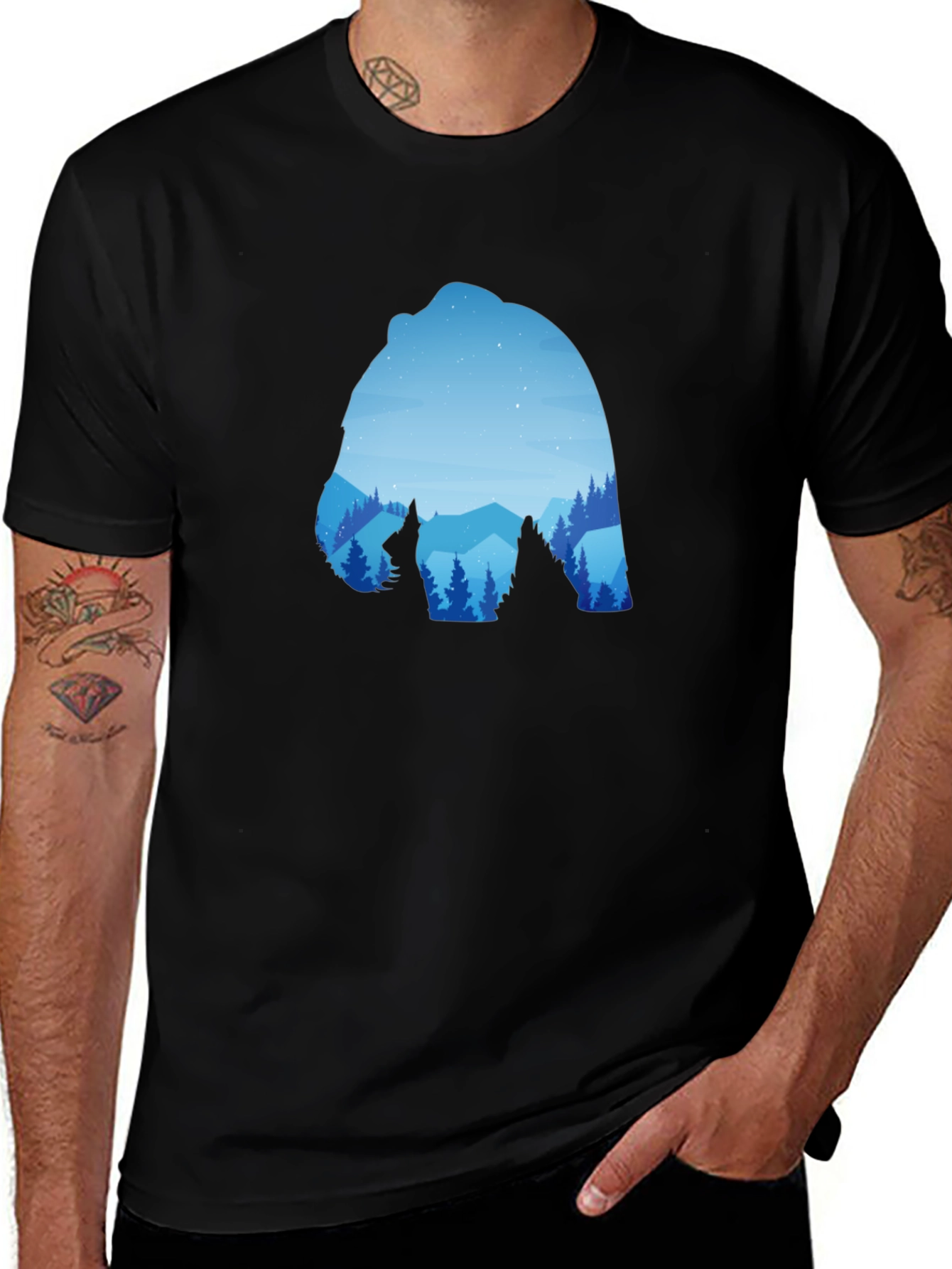 Variant 26 of Nature Bear Graphic Tee - Men's Black T-Shirt