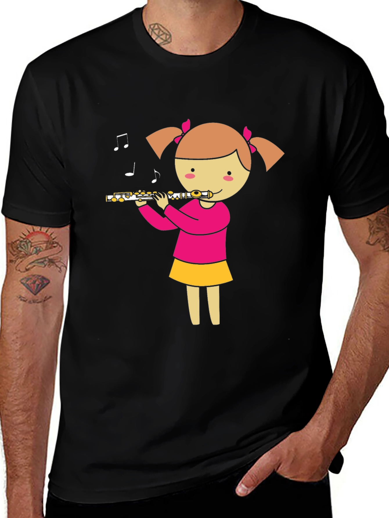 Variant 5 of Girl Flute Player Black T-Shirt