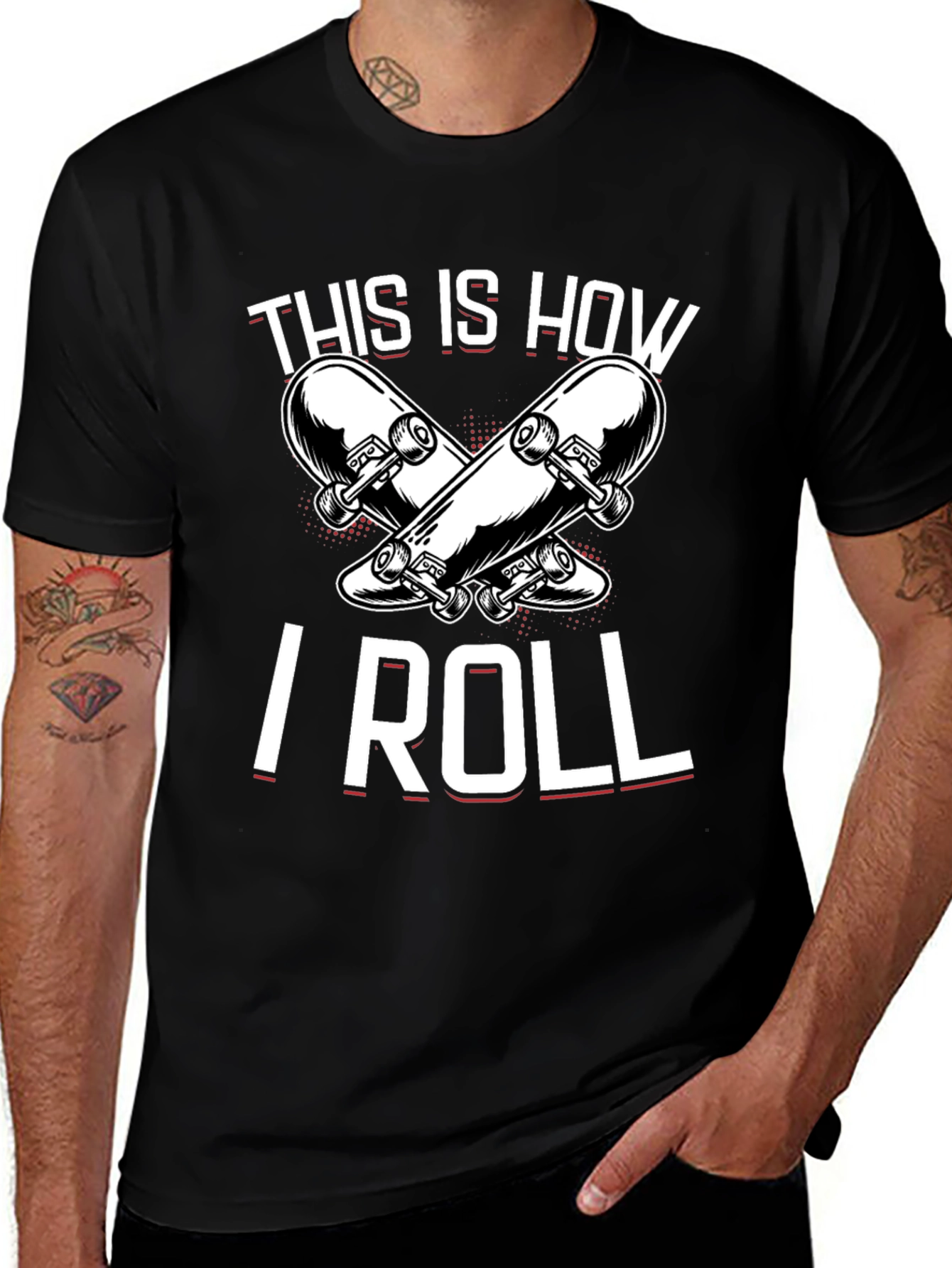Black Skateboarder T-Shirt: "This Is How I Roll" Black Tee main image