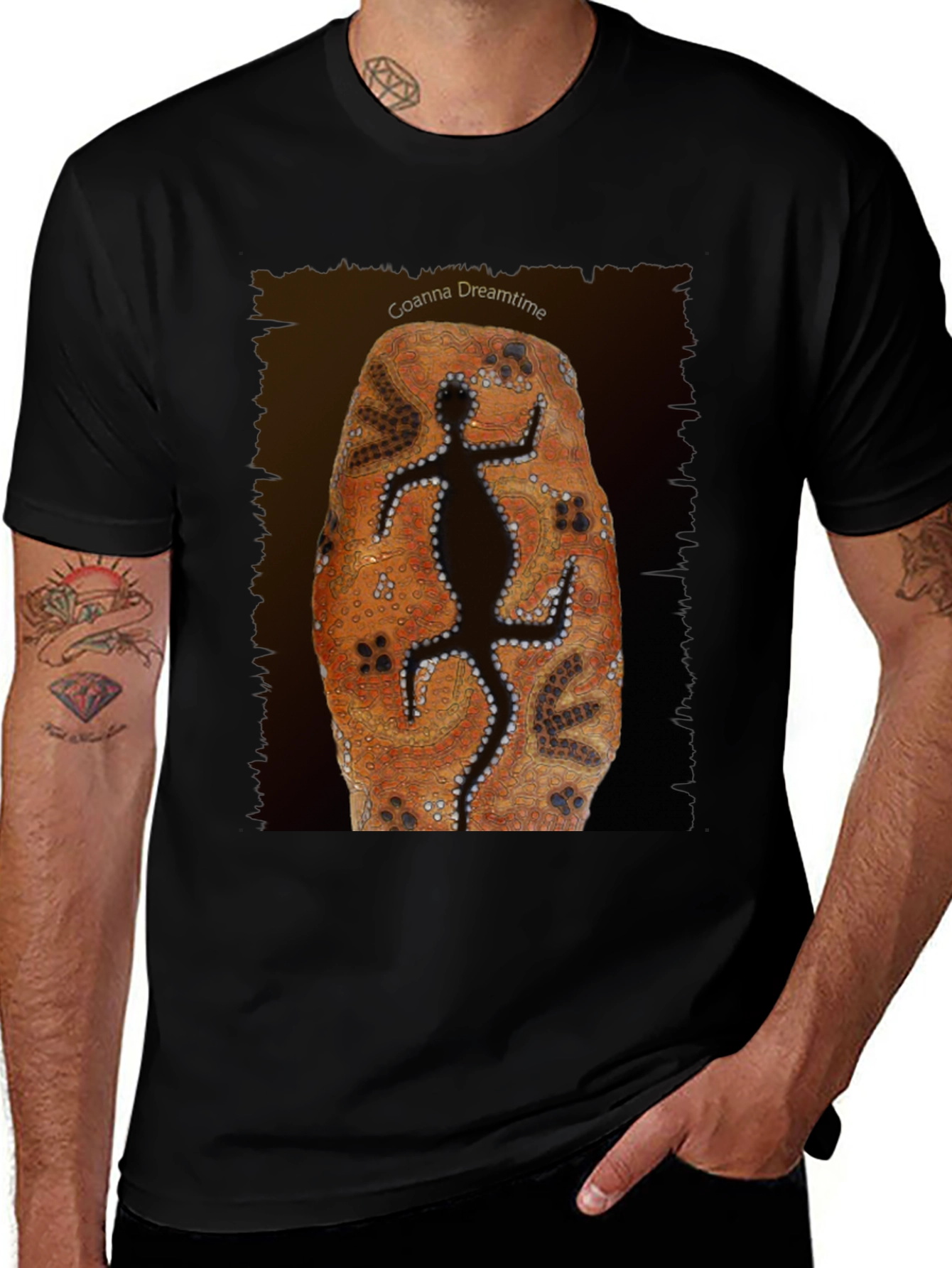 Goanna Dreamtime Black T-Shirt