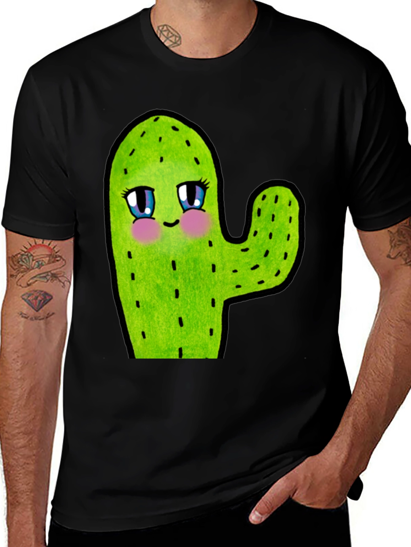 Variant 26 of Kawaii Cactus Tee - Black Unisex T-Shirt