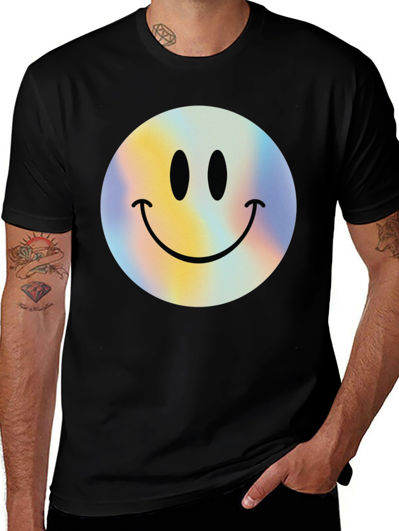 Variant 30 of Retro Smiley Face Graphic Tee - Classic Black T-Shirt