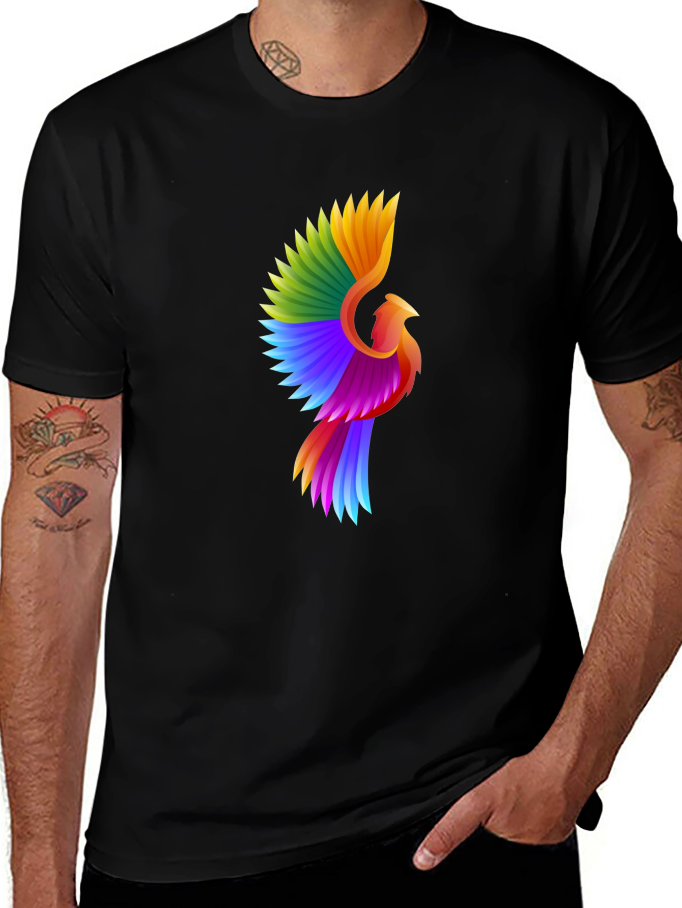 Variant 23 of Rainbow Phoenix Graphic Black T-Shirt