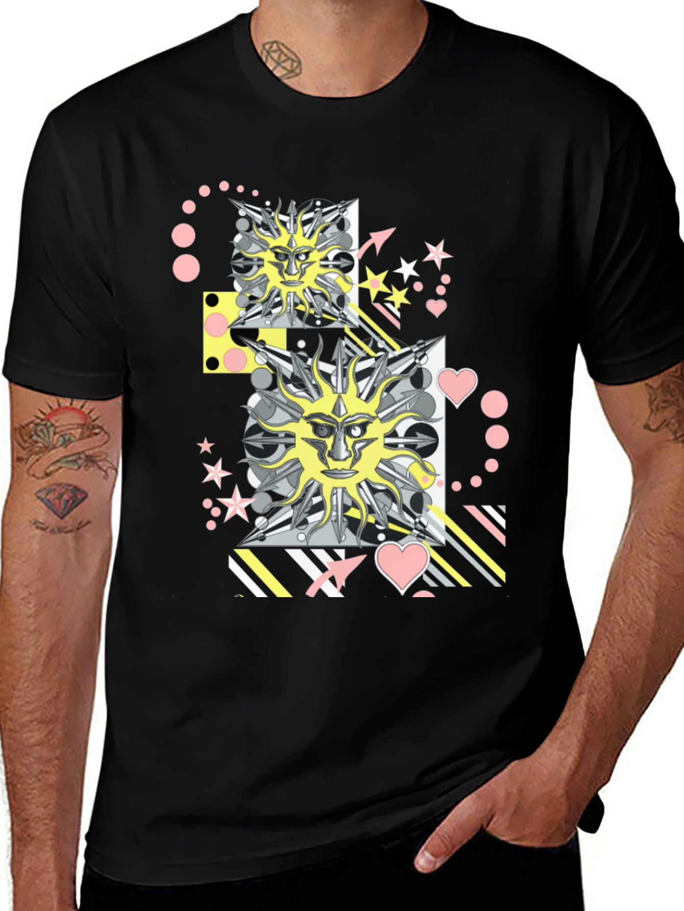 Variant 8 of Graphic Print T-Shirt with Sun Face Motif