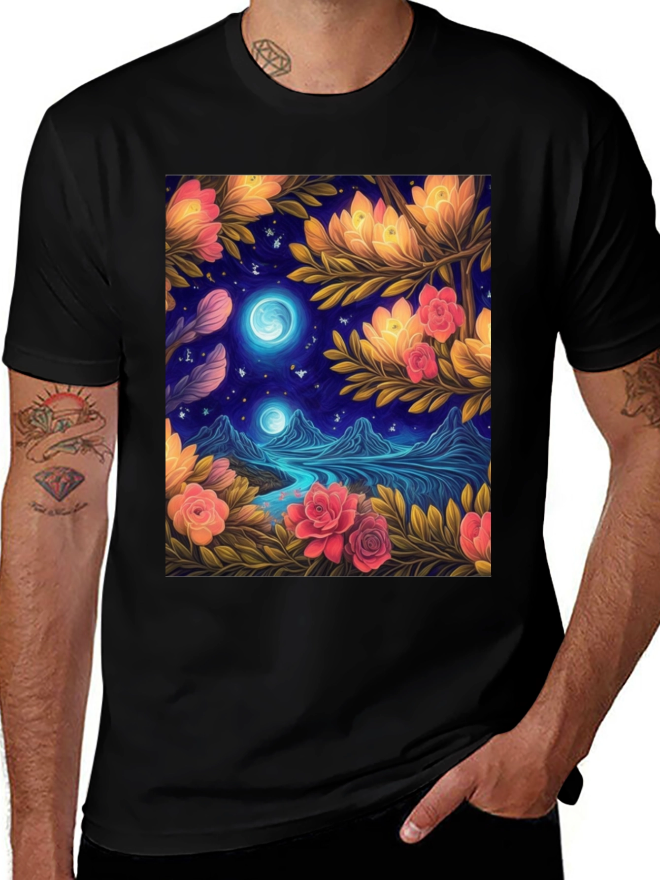 Variant 25 of Floral Moonlit River Graphic Tee