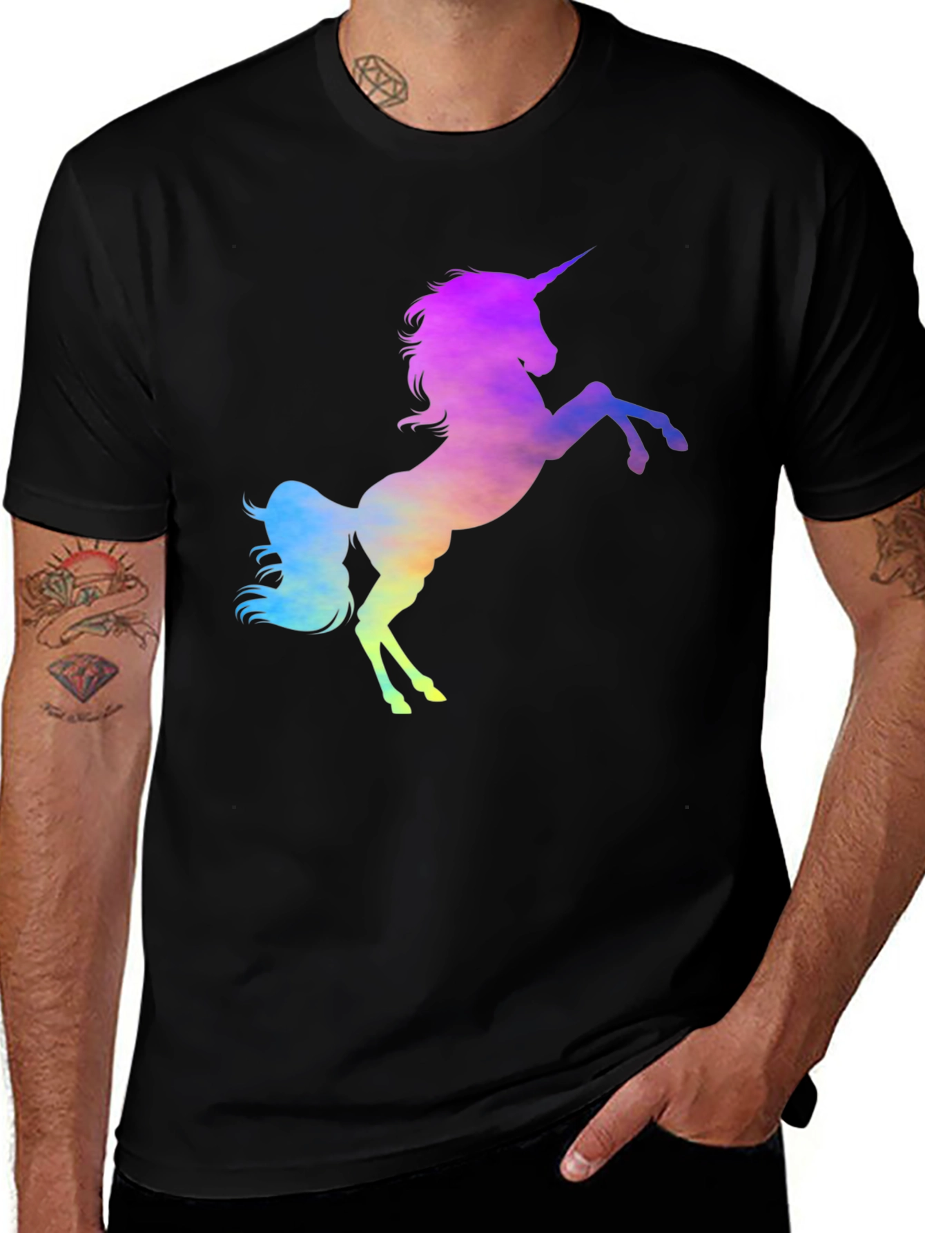 Rainbow Unicorn Graphic Tee - Black Cotton Blend