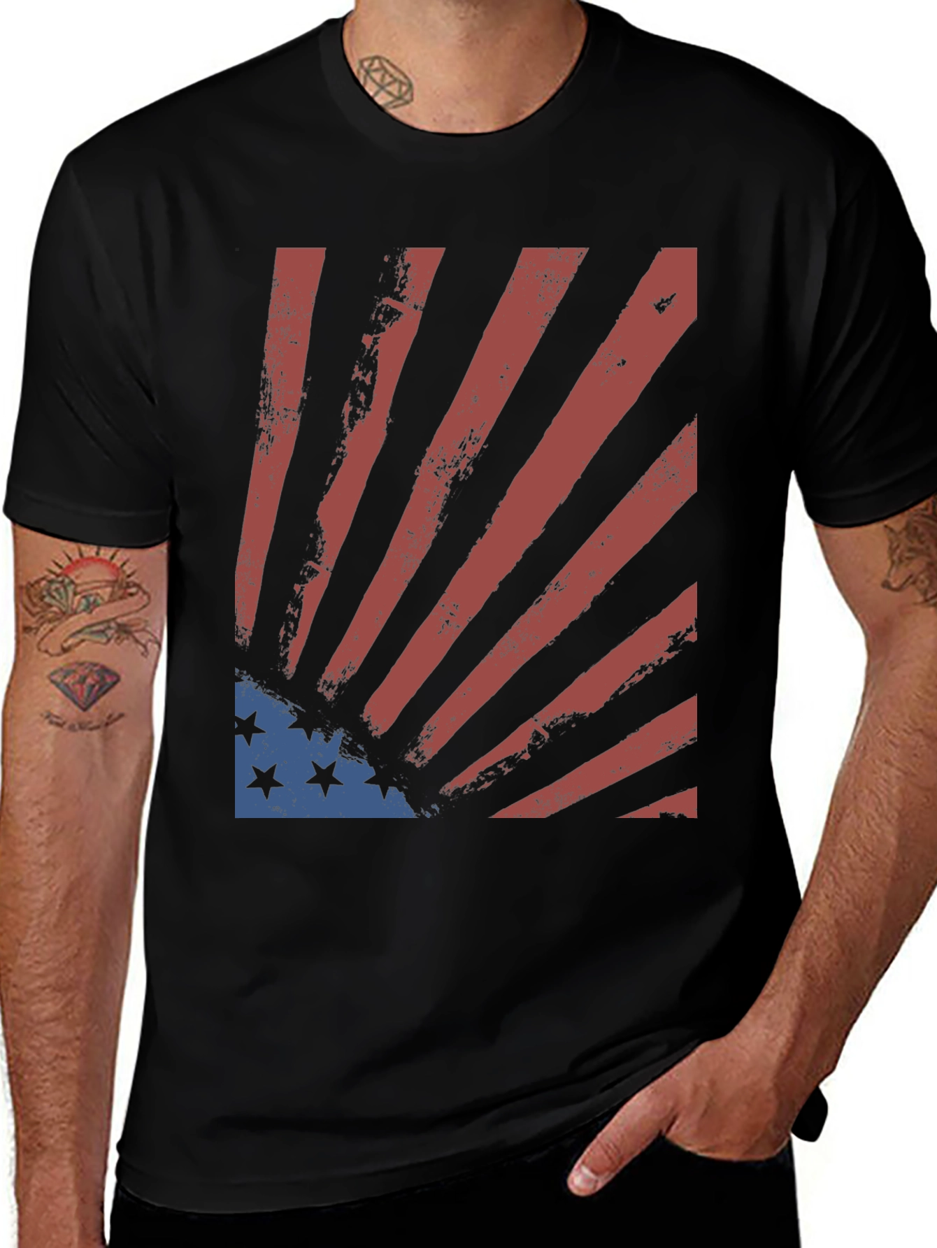 Distressed US Flag Graphic Tee - Patriotic Style