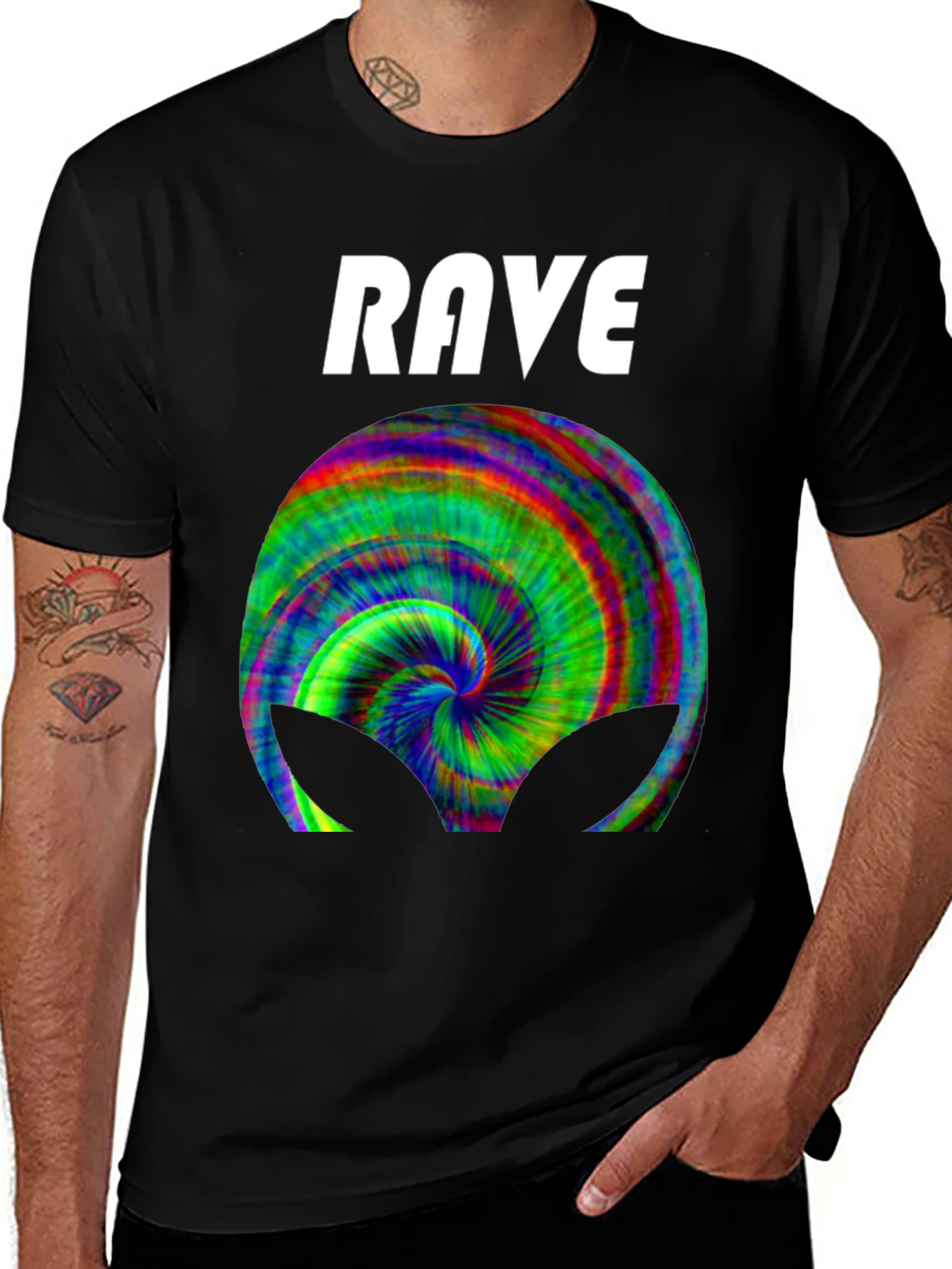 Rave Alien Graphic Tee - Black Cotton Blend
