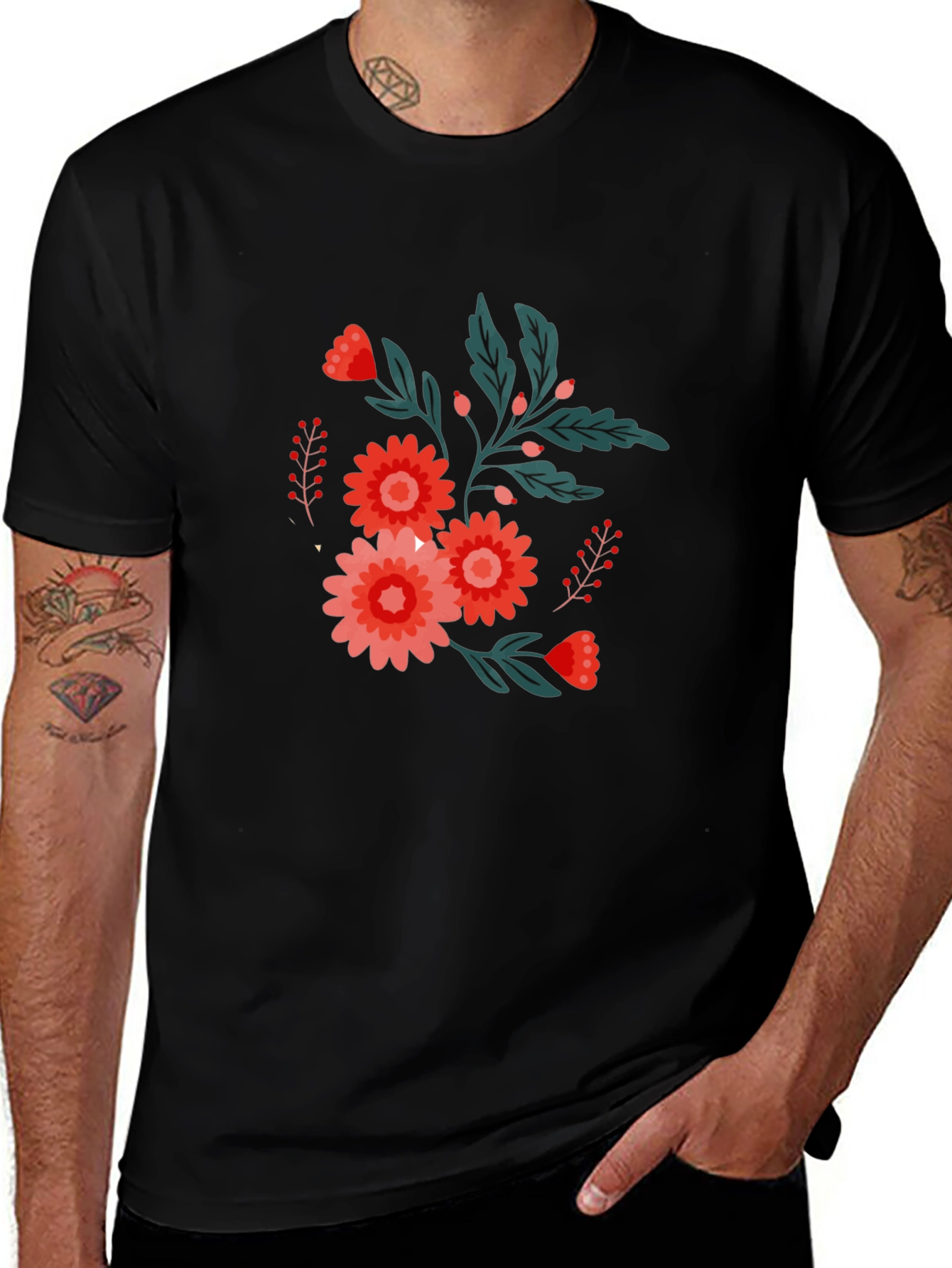 Variant 30 of Floral Print Black T-Shirt